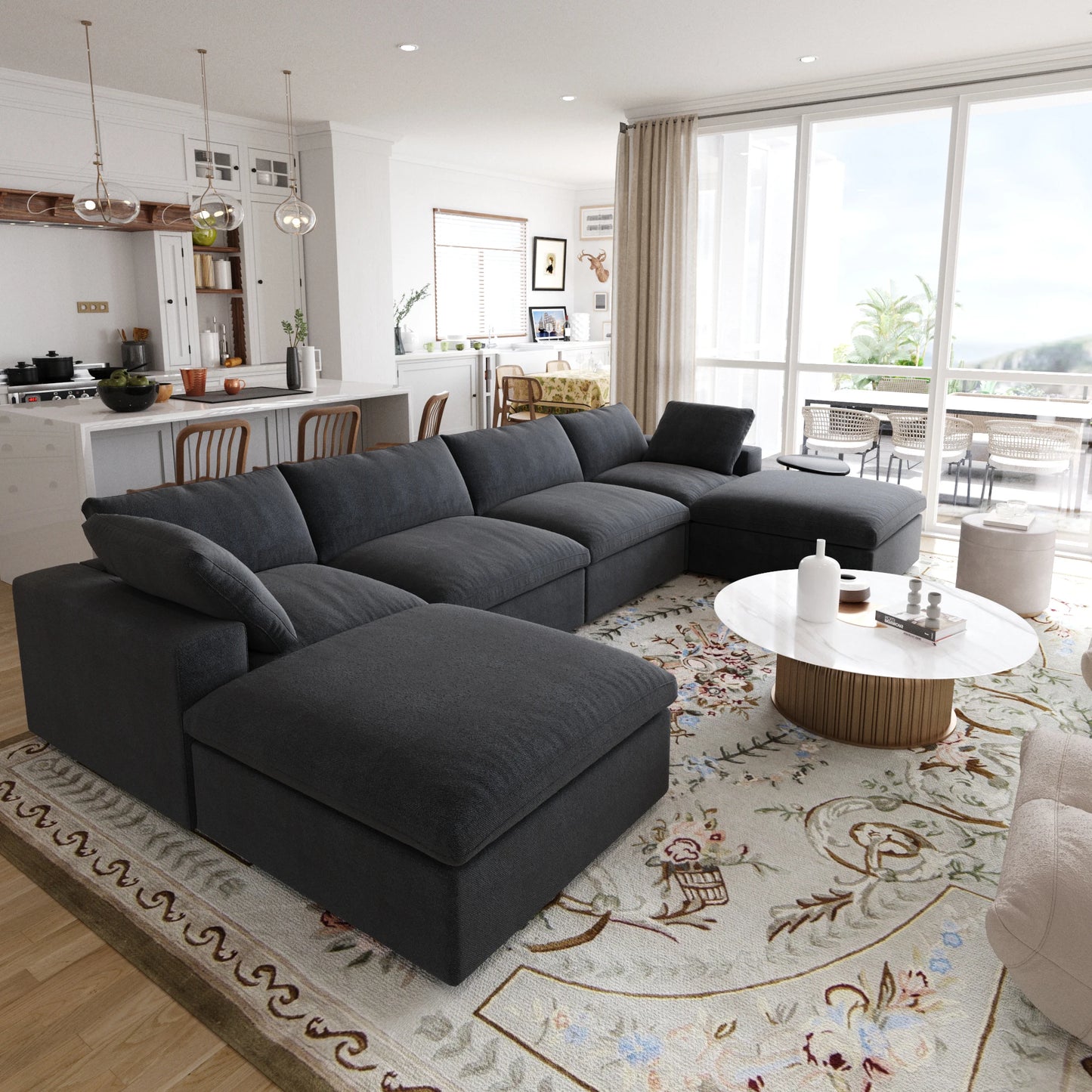 Modular Convertible Cloud Couch 6-Seats U-Shaped Couches