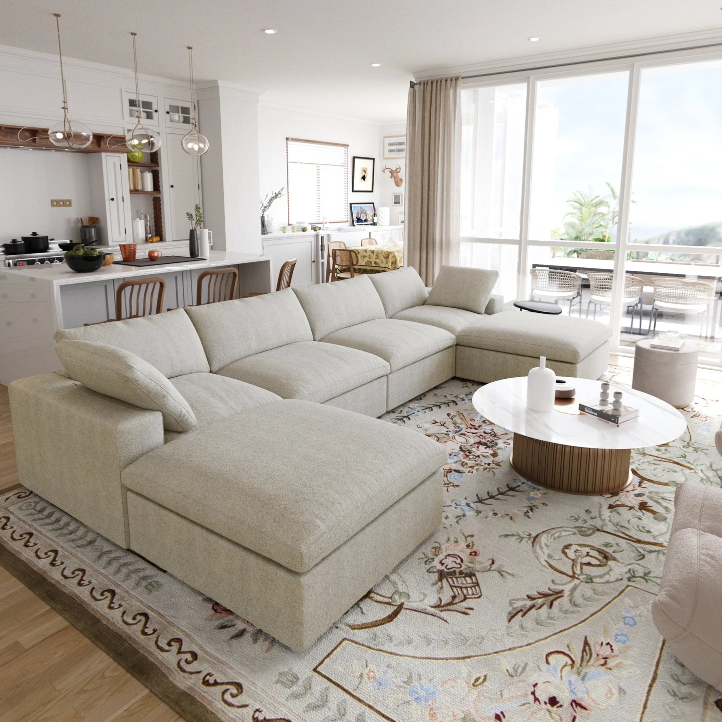Modular Convertible Cloud Couch 6-Seats U-Shaped Couches