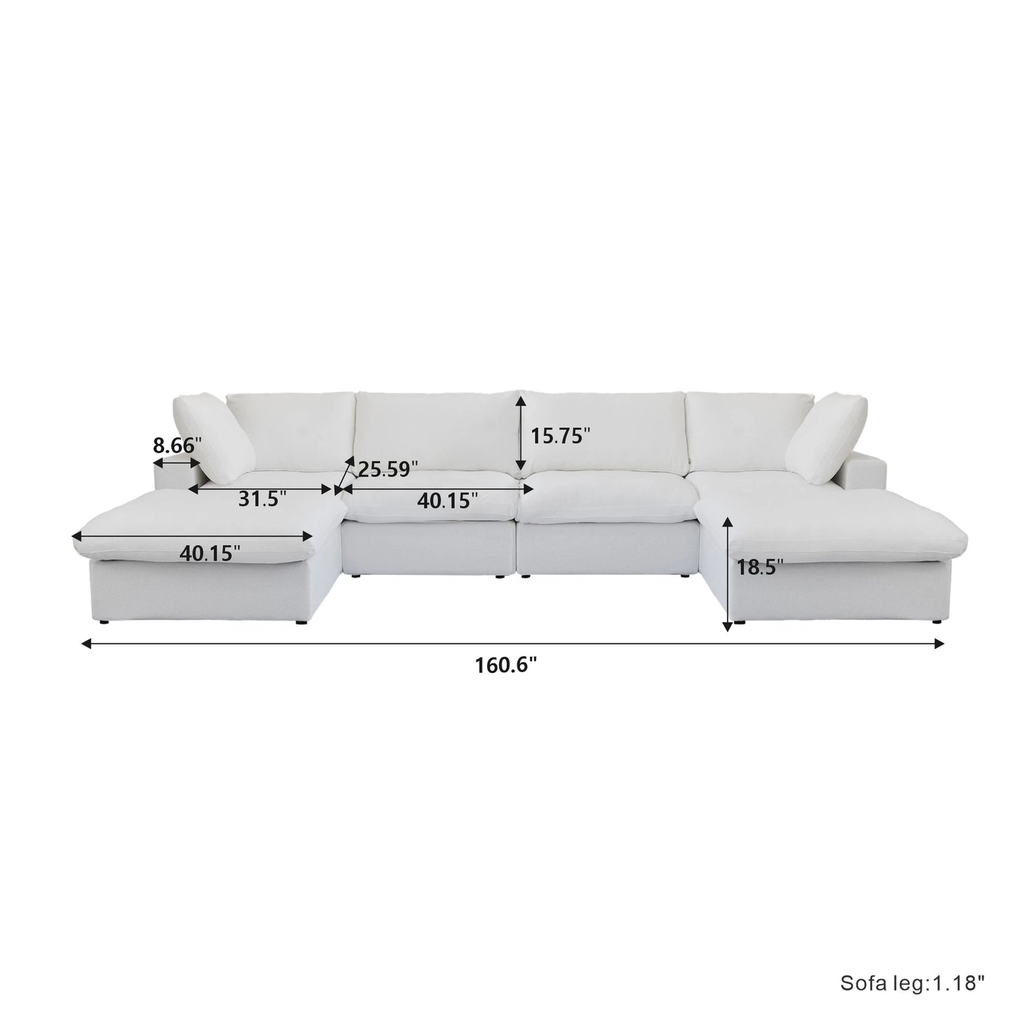 Modular Convertible Cloud Couch 6-Seats U-Shaped Couches