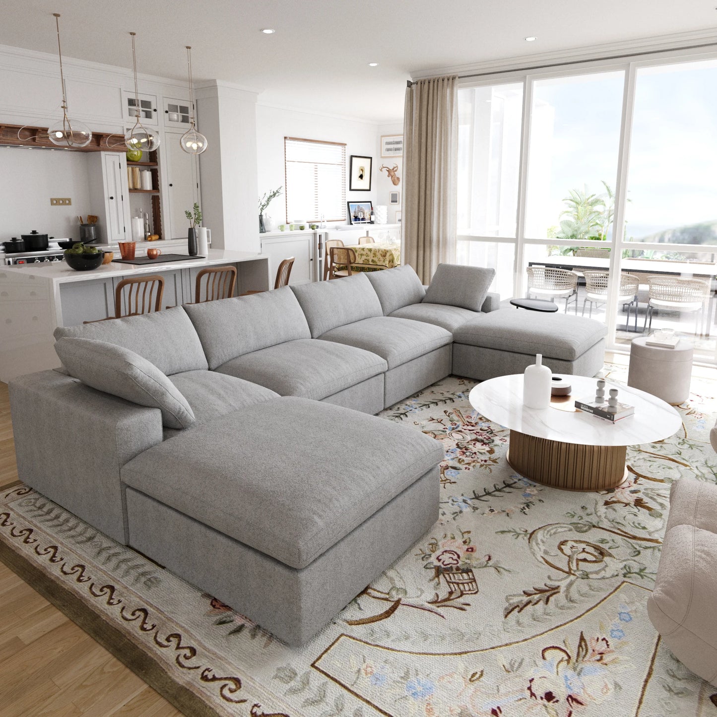 Modular Convertible Cloud Couch 6-Seats U-Shaped Couches