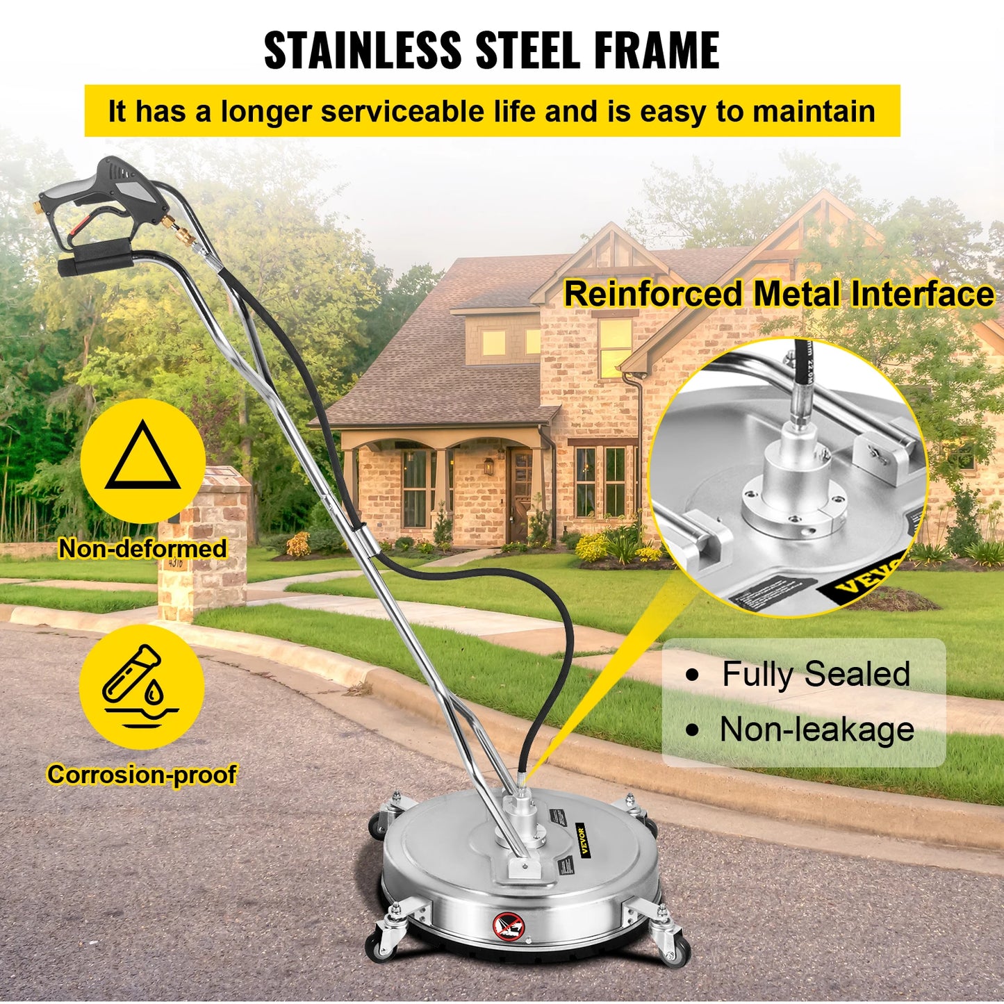 VEVOR Pressure Washer Surface Cleaner 24\'\' Max. 4000 PSI Pressure by 2 Nozzles f