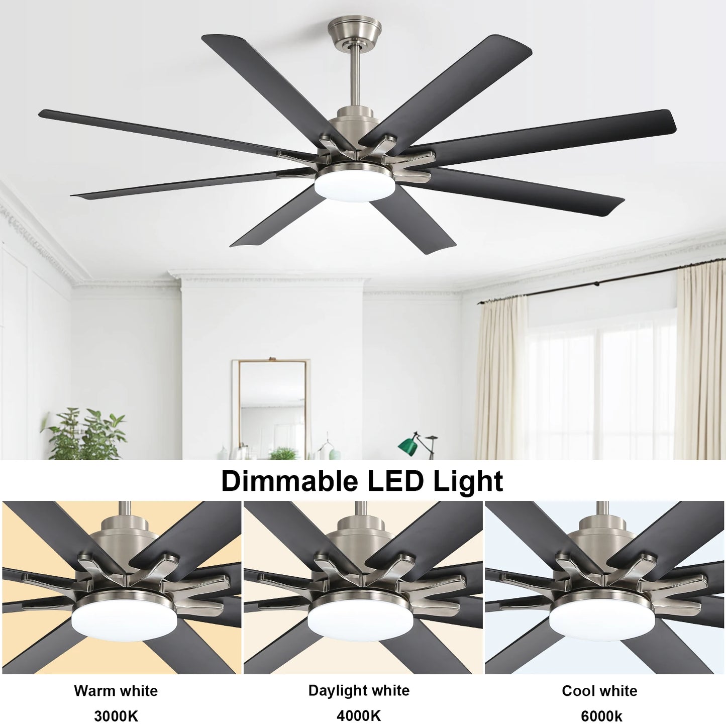Sofucor Modern 66-inch Ceiling fan with LED DC with remote control
