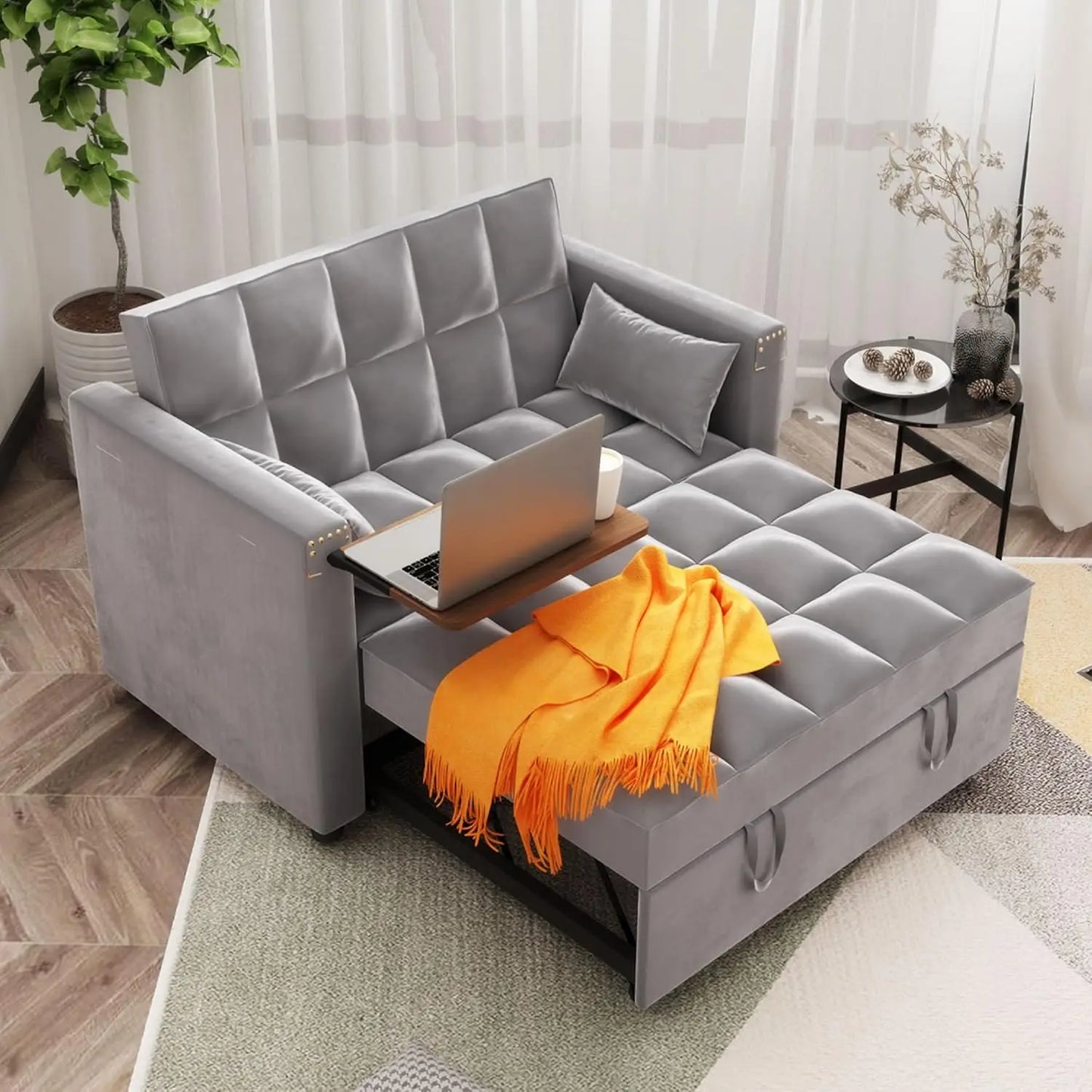 Convertible Sofa Bed 3-in-1 Multi-Functional Faux Leather Sleeper Couch
