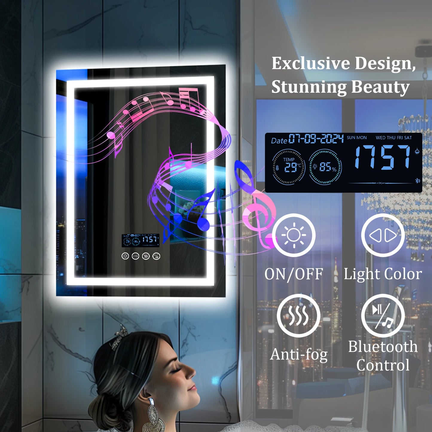 LED Lighted Bathroom Mirror with Bluetooth Speaker