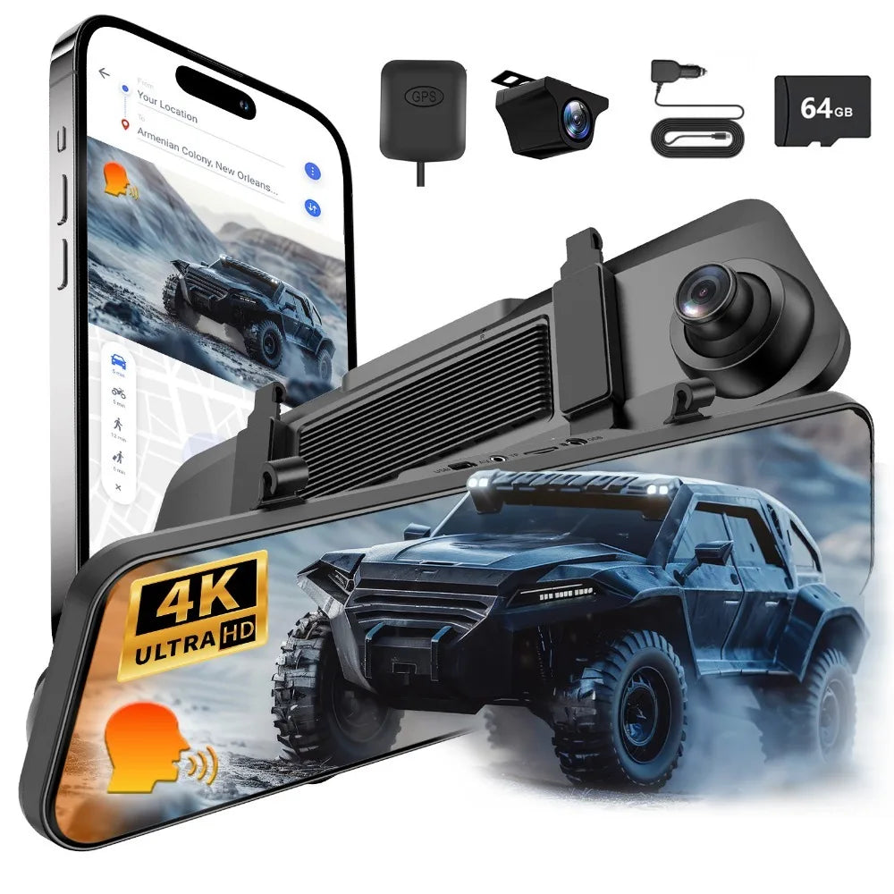 4K Dash Cam 12 Inch ADAS Car DVR with External GPS Support