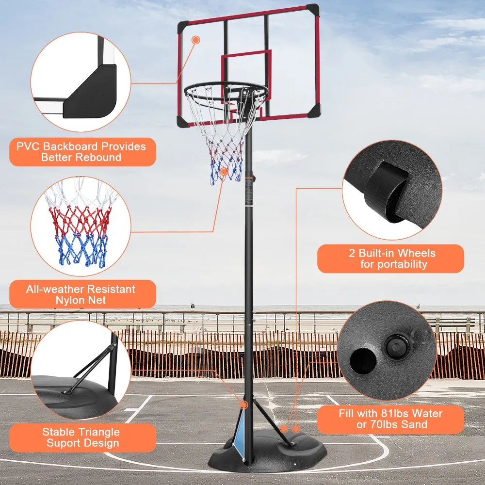 7.5ft - 9.2ft with 32 Inch Backboard and Wheels