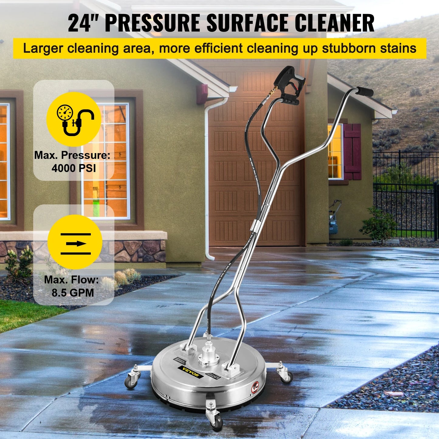 VEVOR Pressure Washer Surface Cleaner 24\'\' Max. 4000 PSI Pressure by 2 Nozzles f