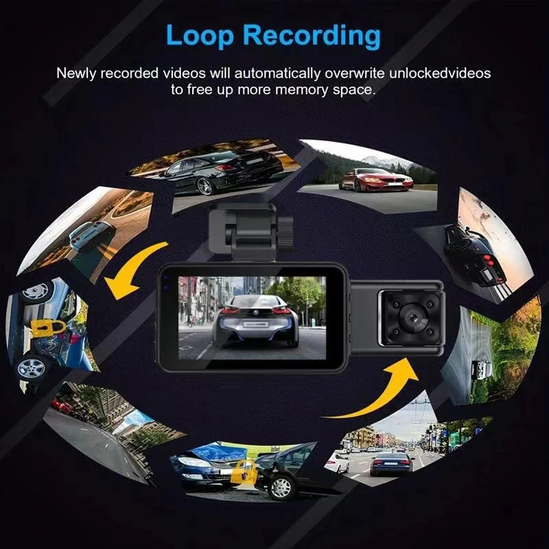 1080P HD 3 Camera Car Dash Recorder Night Vision