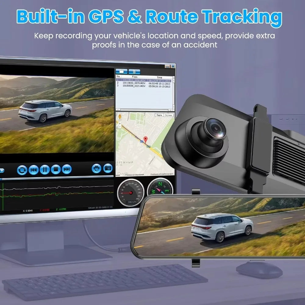 4K Dash Cam 12 Inch ADAS Car DVR with External GPS Support