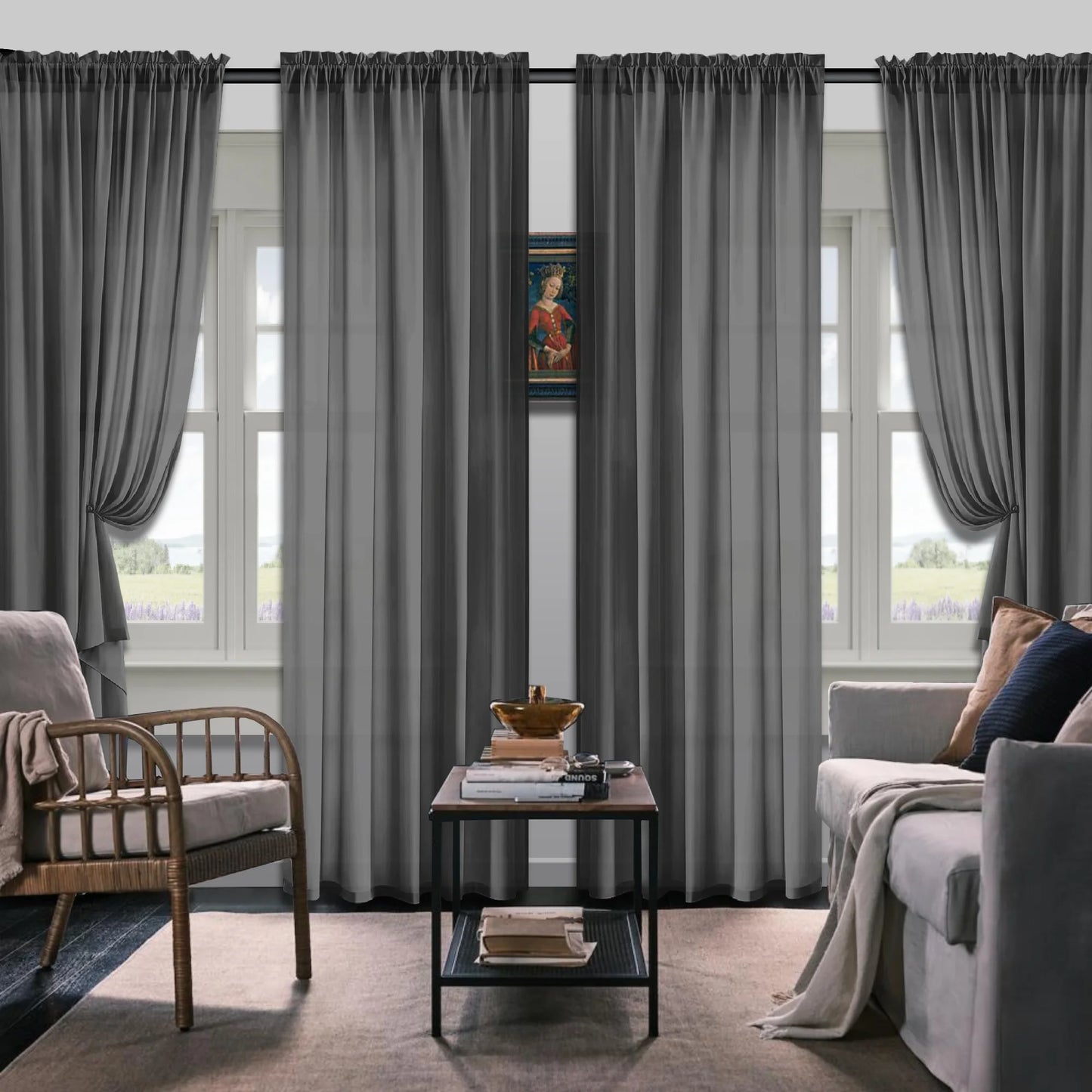 Set Of 4 Curtains, Solid Color Simple Rod Pocket Blackout Curtains