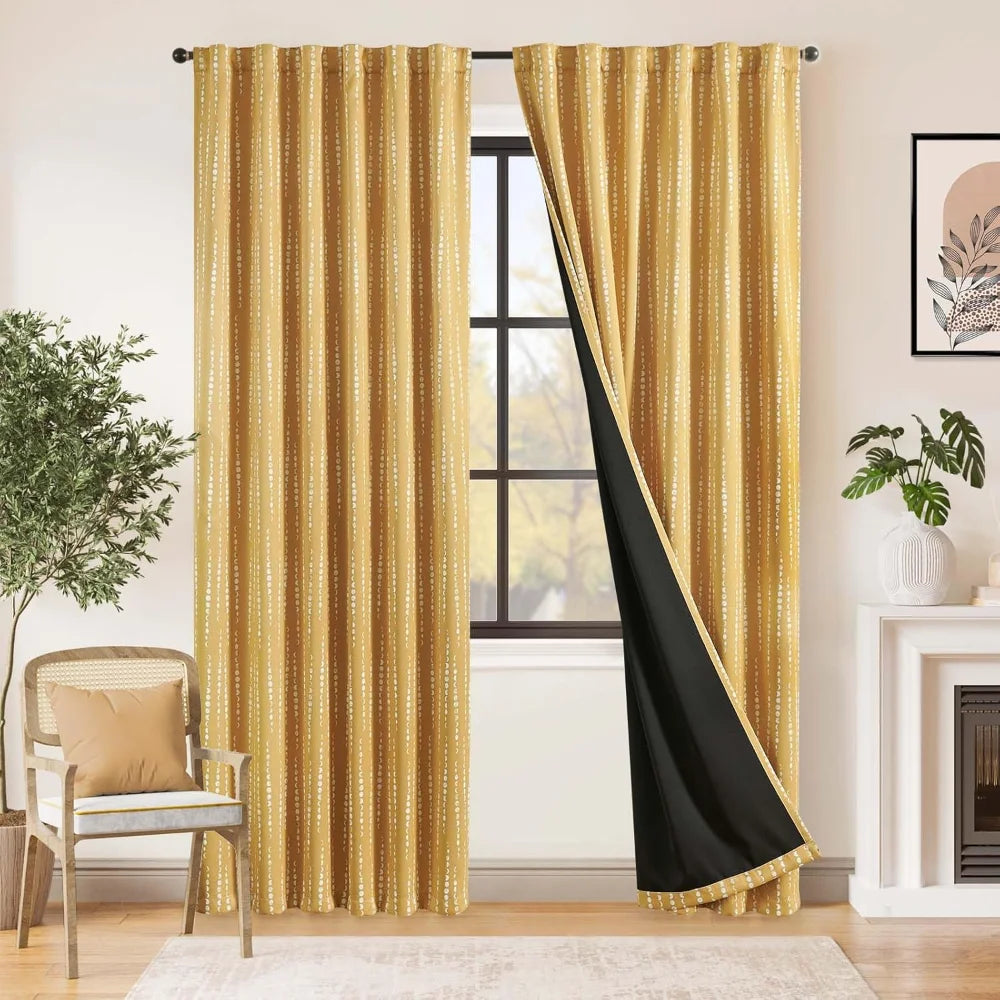 100% Blackout Boho Moon Phases Bedroom Curtains 84 Inches Long Set 2 Panels