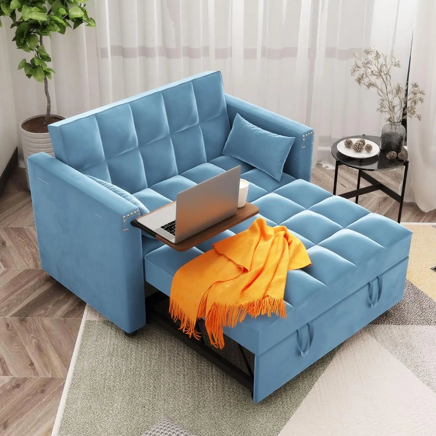 Convertible Sofa Bed 3-in-1 Multi-Functional Faux Leather Sleeper Couch
