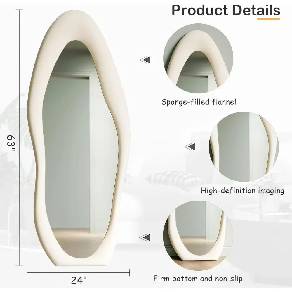 Full Length Mirror, 63" x 24" Flannel Wrapped Wooden Frame