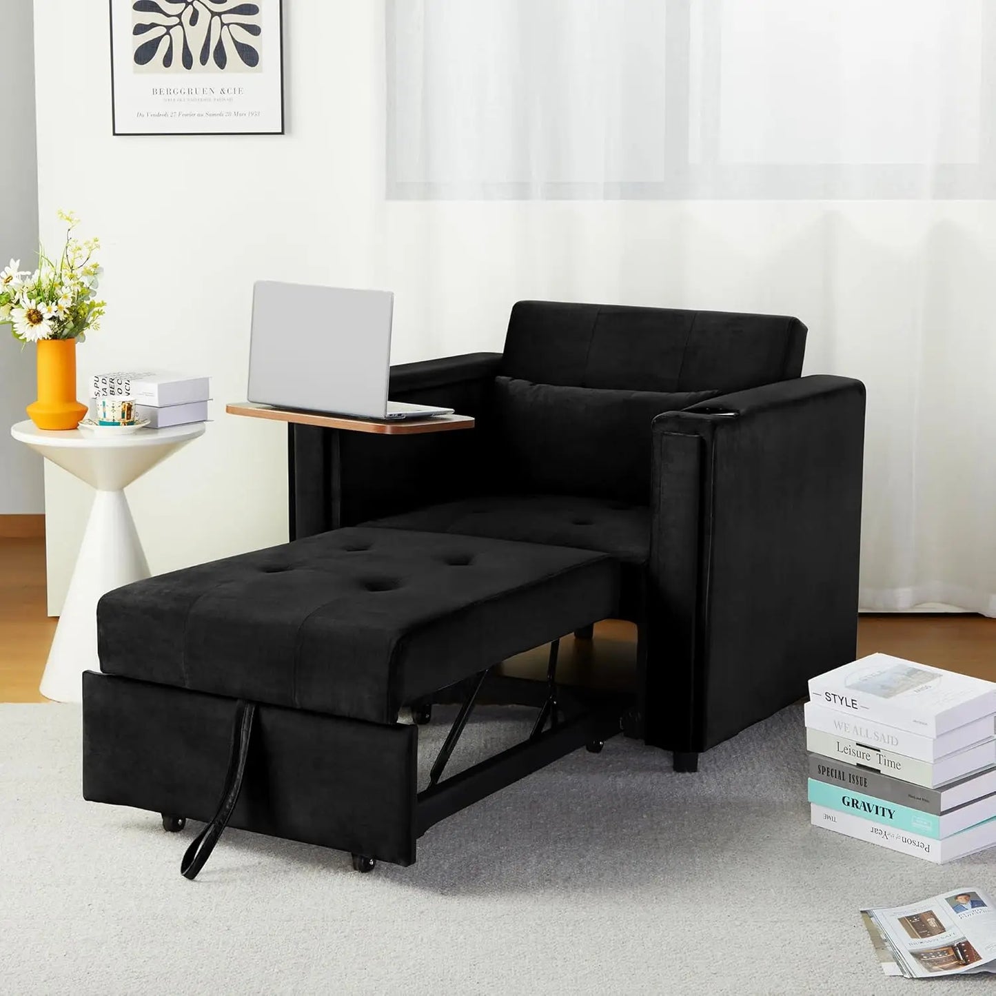 Convertible Sofa Bed 3-in-1 Multi-Functional Faux Leather Sleeper Couch