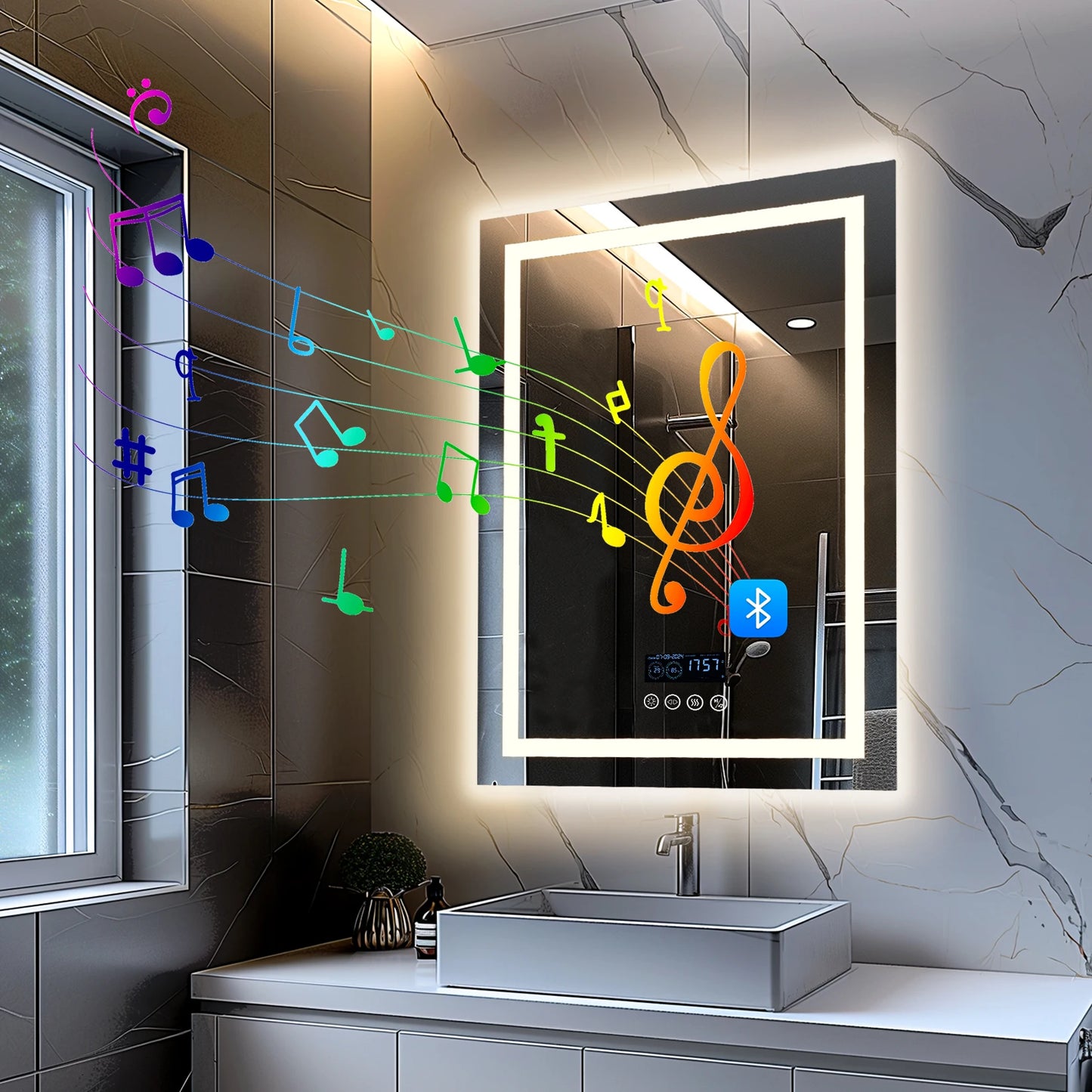 LED Lighted Bathroom Mirror with Bluetooth Speaker