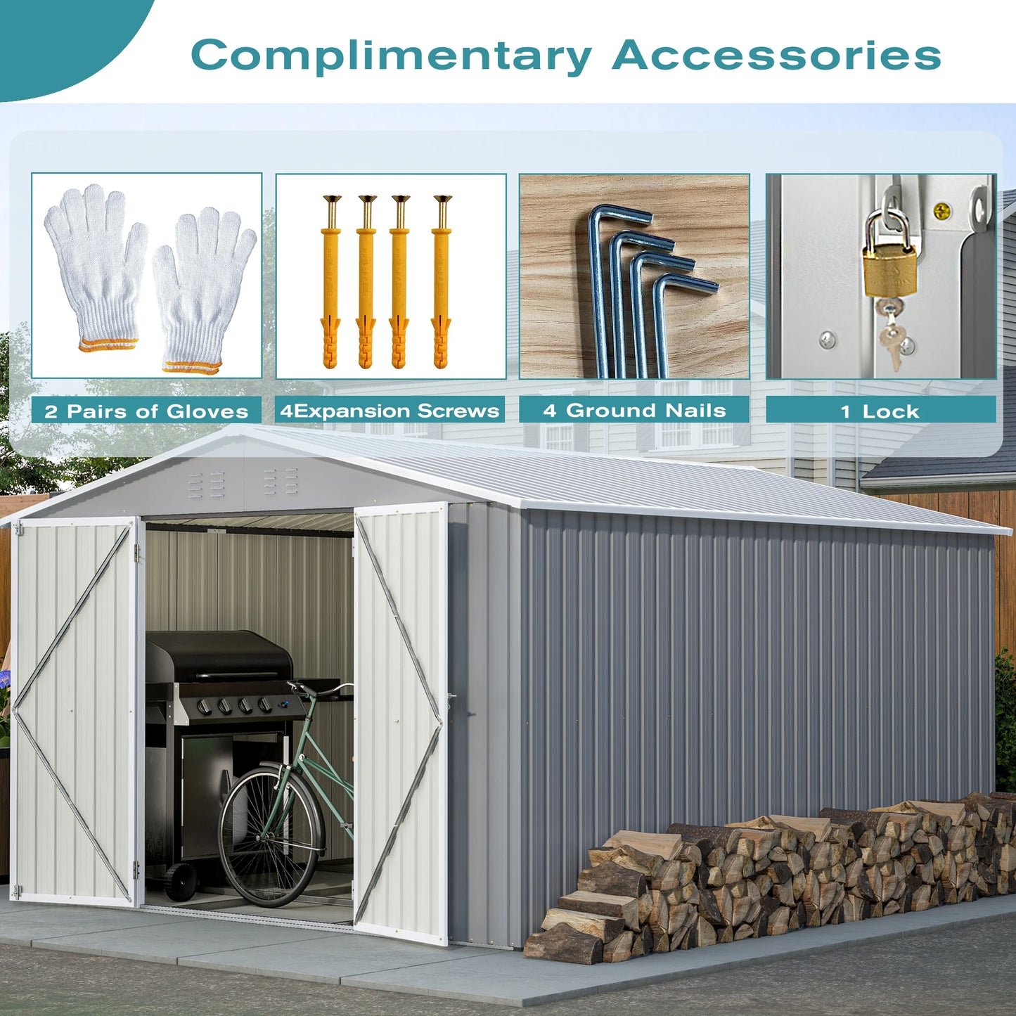 10 X 12 FT Large Metal Utility Tool Sheds with Floor Frame