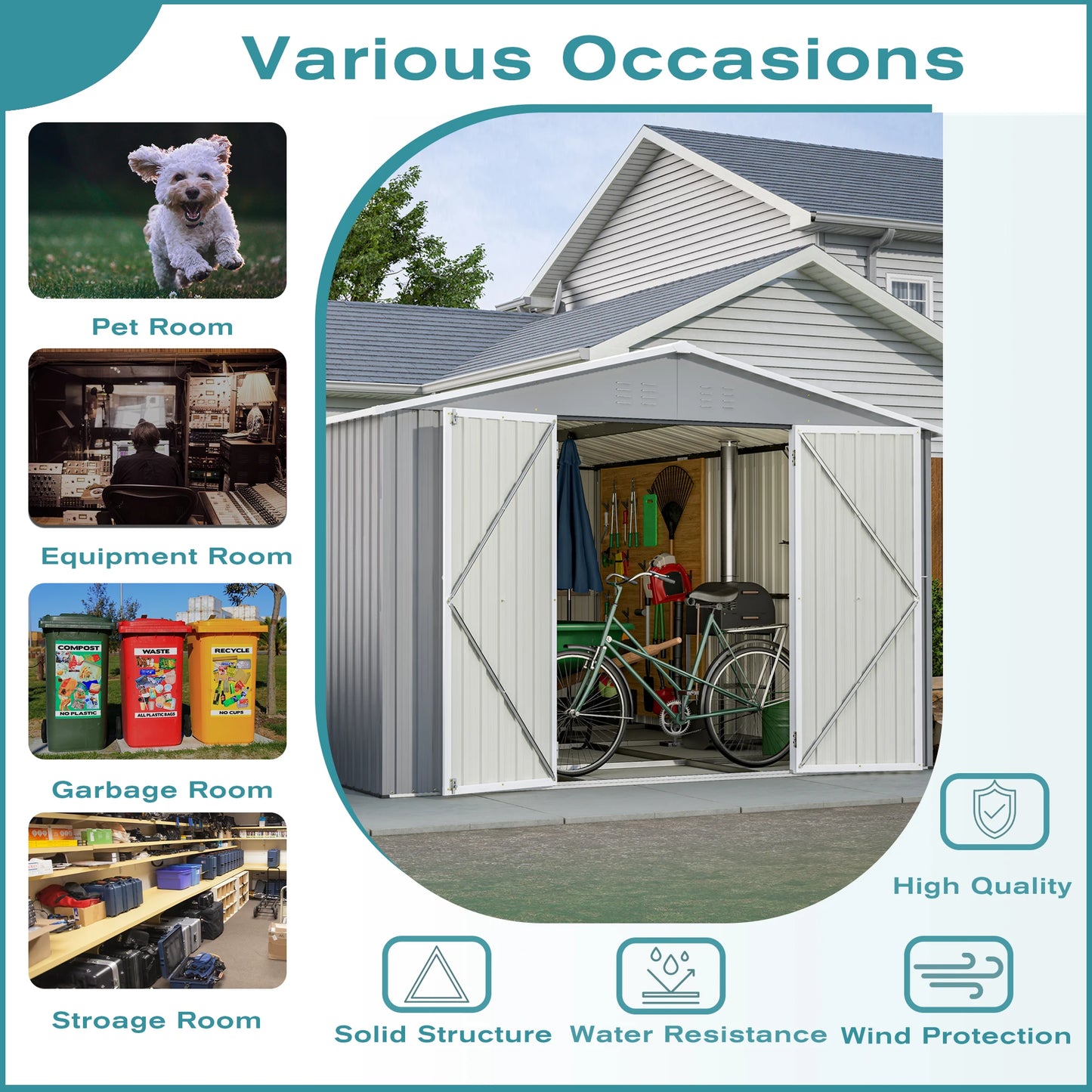 10 X 12 FT Large Metal Utility Tool Sheds with Floor Frame