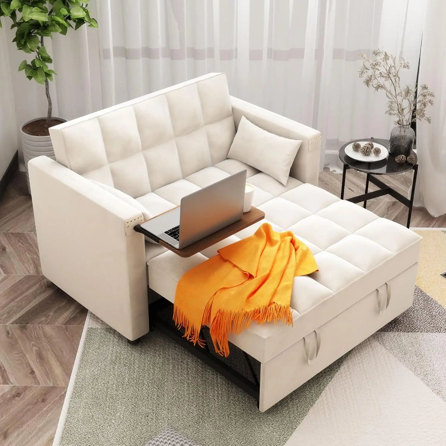 Convertible Sofa Bed 3-in-1 Multi-Functional Faux Leather Sleeper Couch