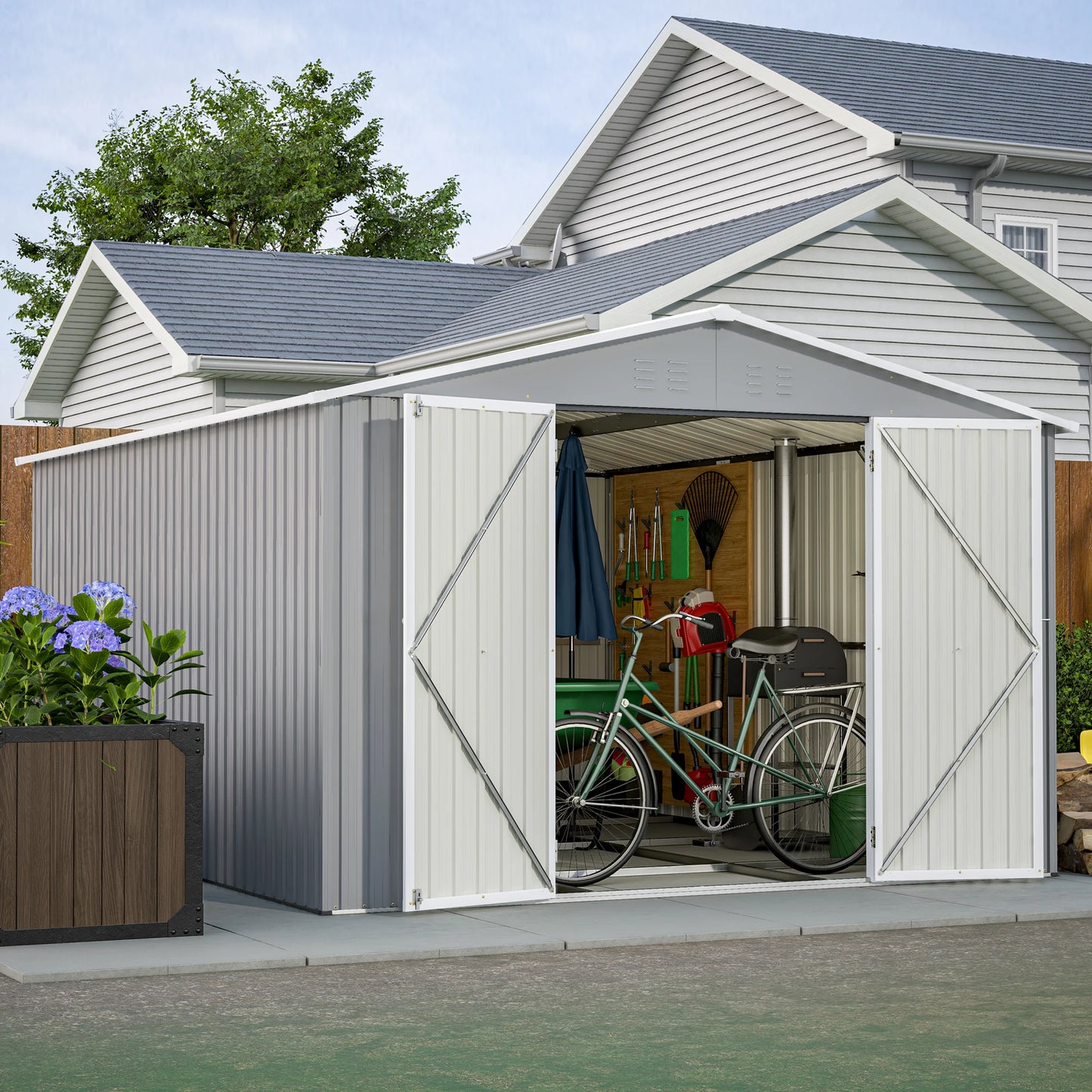10 X 12 FT Large Metal Utility Tool Sheds with Floor Frame