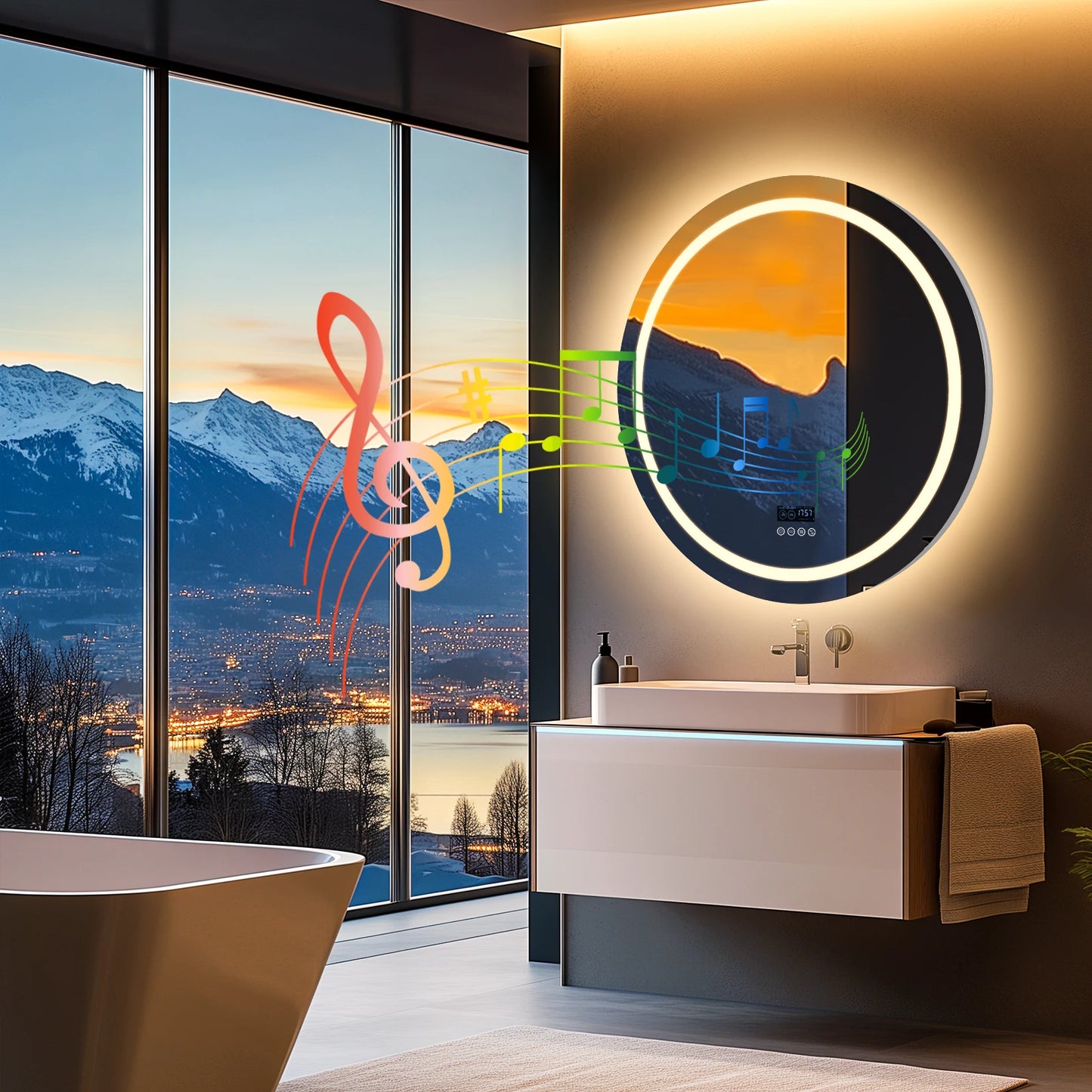 LED Lighted Bathroom Mirror with Bluetooth Speaker