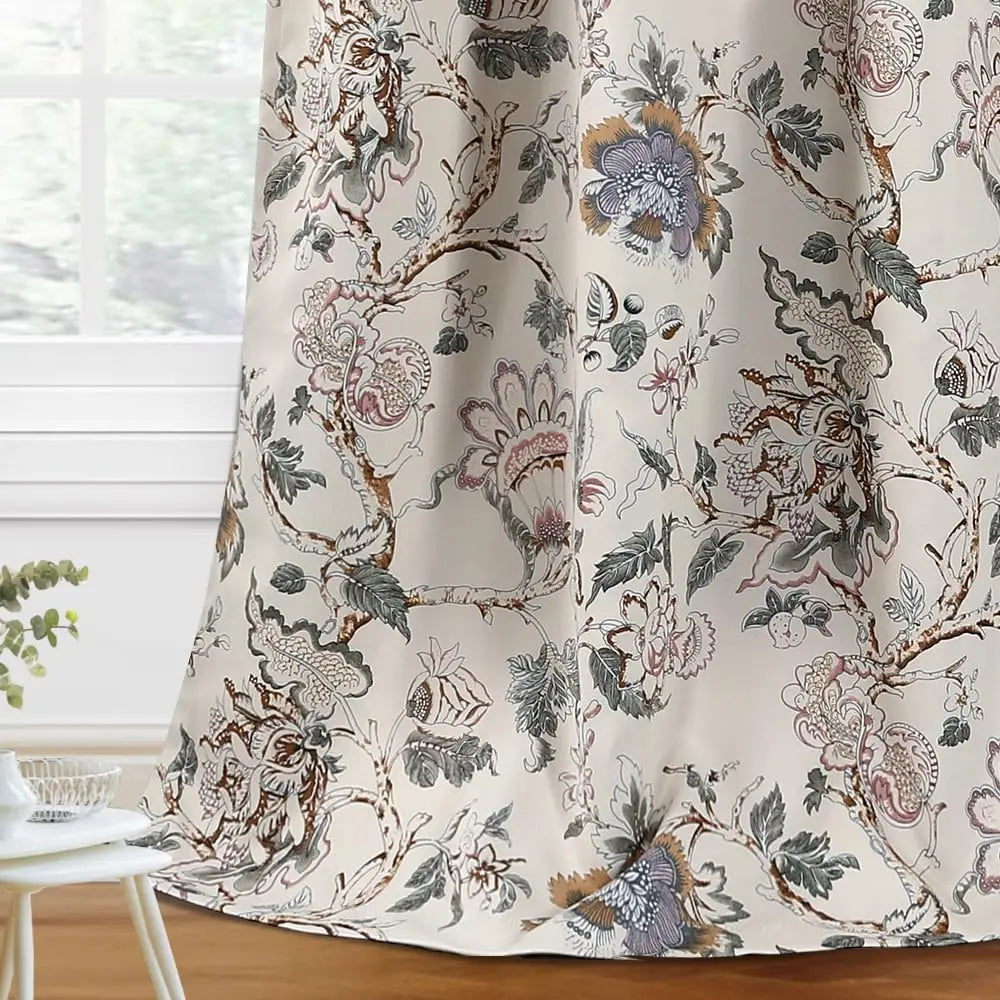 Blackout Curtains 96 Inch Length 2 Panels Set Floral Print Curtain Drapes