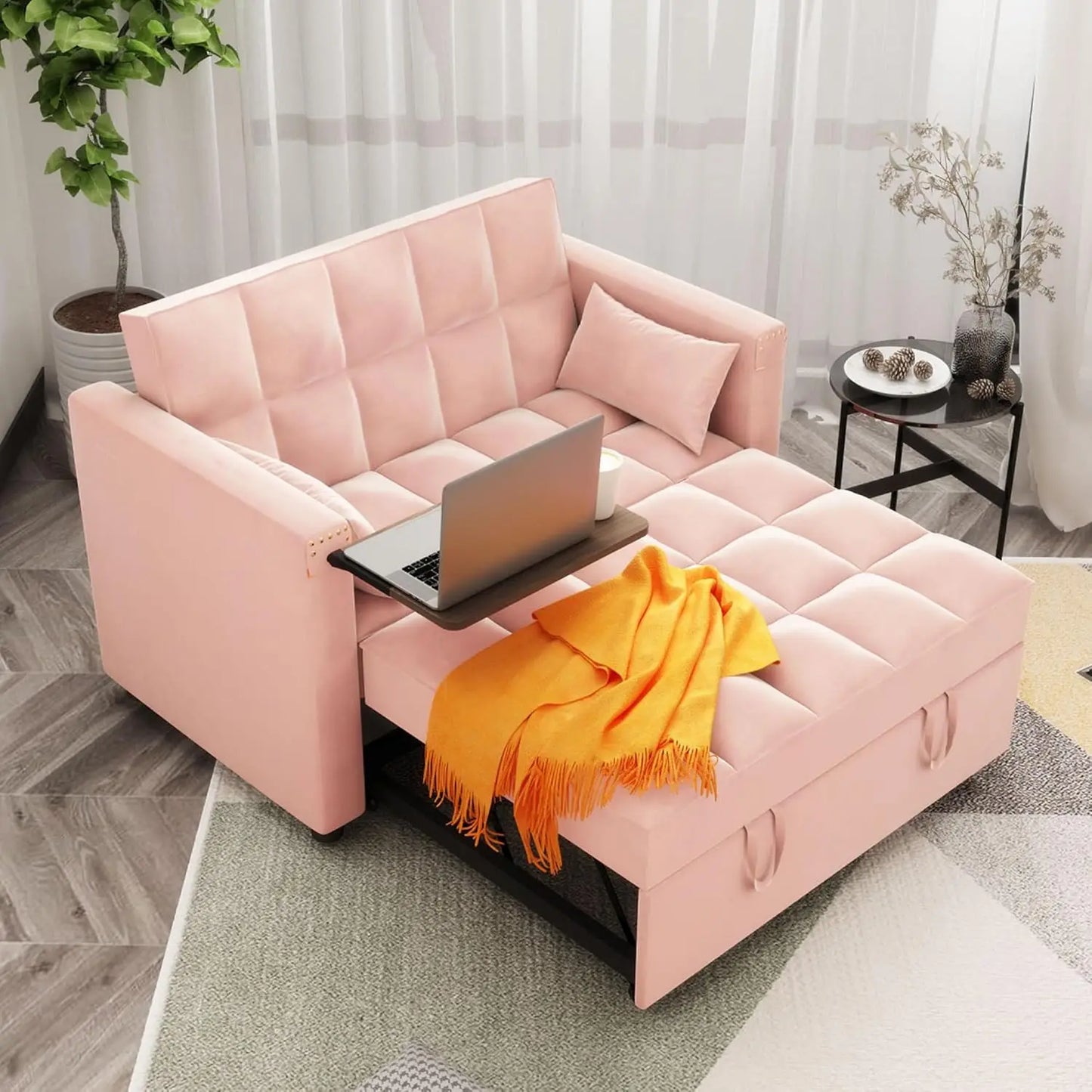Convertible Sofa Bed 3-in-1 Multi-Functional Faux Leather Sleeper Couch