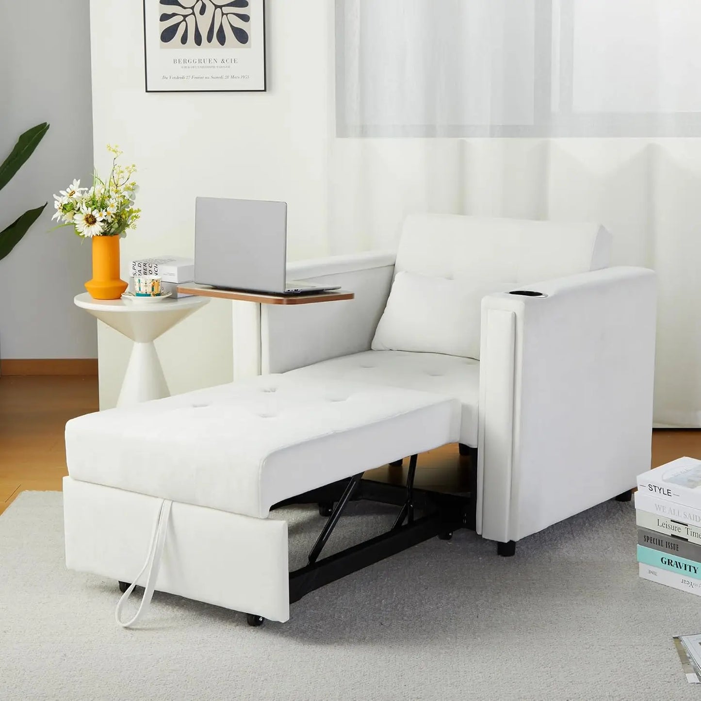 Convertible Sofa Bed 3-in-1 Multi-Functional Faux Leather Sleeper Couch