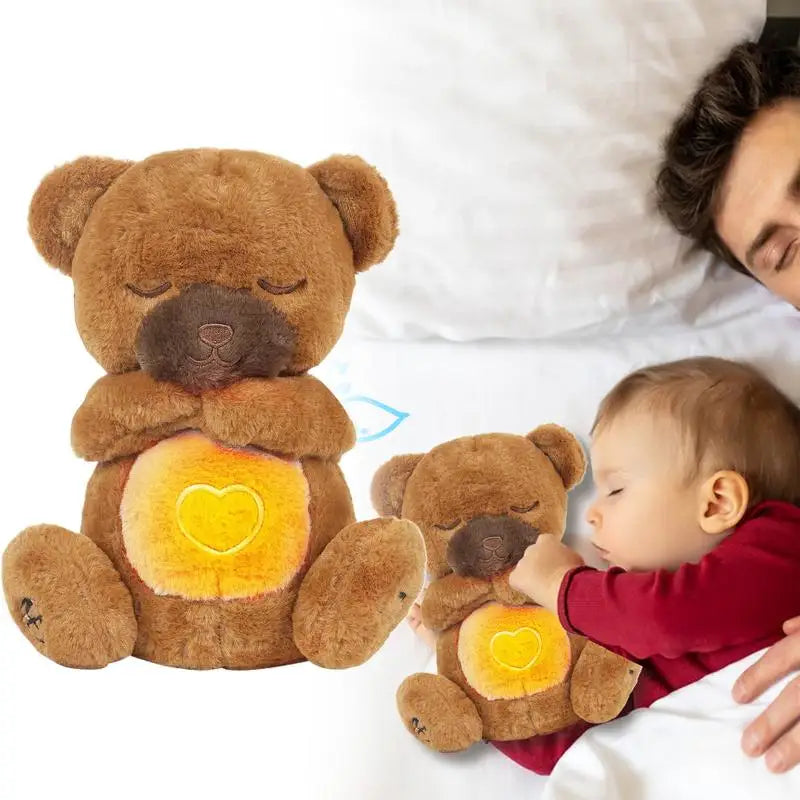 30cm Breathing Bear Baby Animals Plush Toys Kids Sleeping Appease Companion Snoring Doll with Sound and Light Birthday Gift