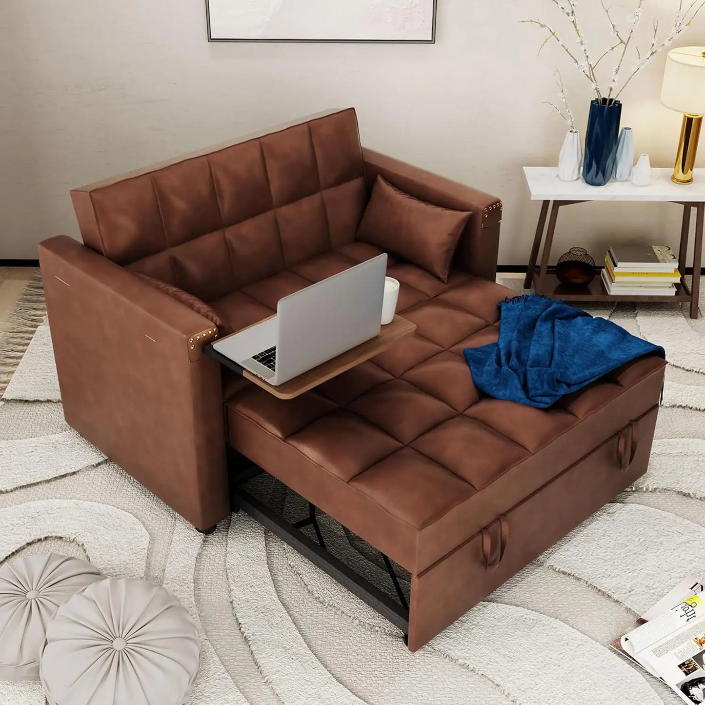 Convertible Sofa Bed 3-in-1 Multi-Functional Faux Leather Sleeper Couch