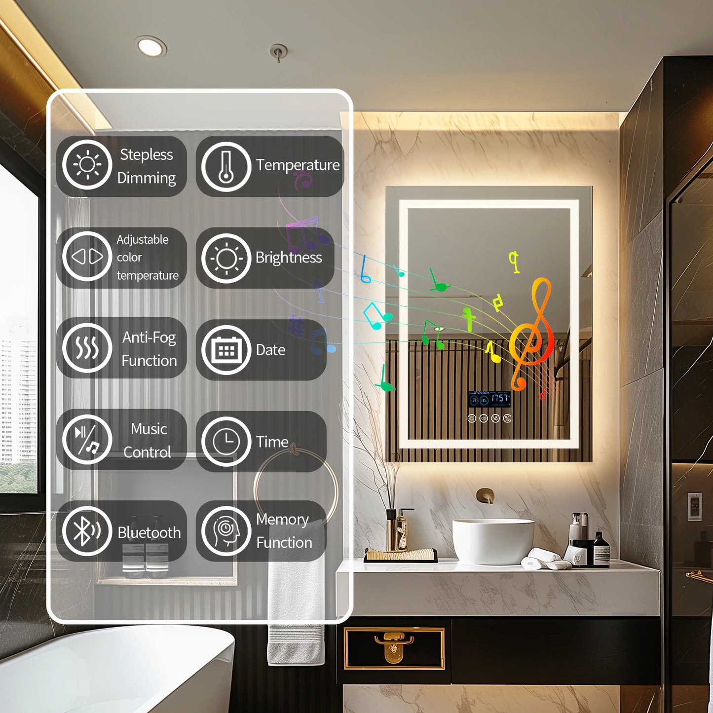 LED Lighted Bathroom Mirror with Bluetooth Speaker