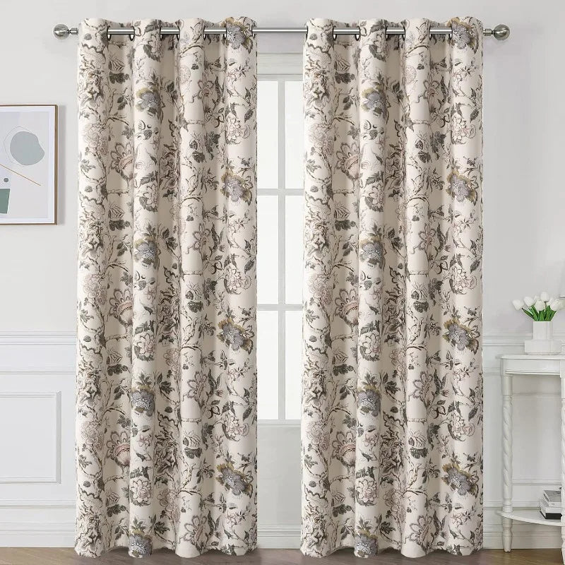 Blackout Curtains 96 Inch Length 2 Panels Set Floral Print Curtain Drapes