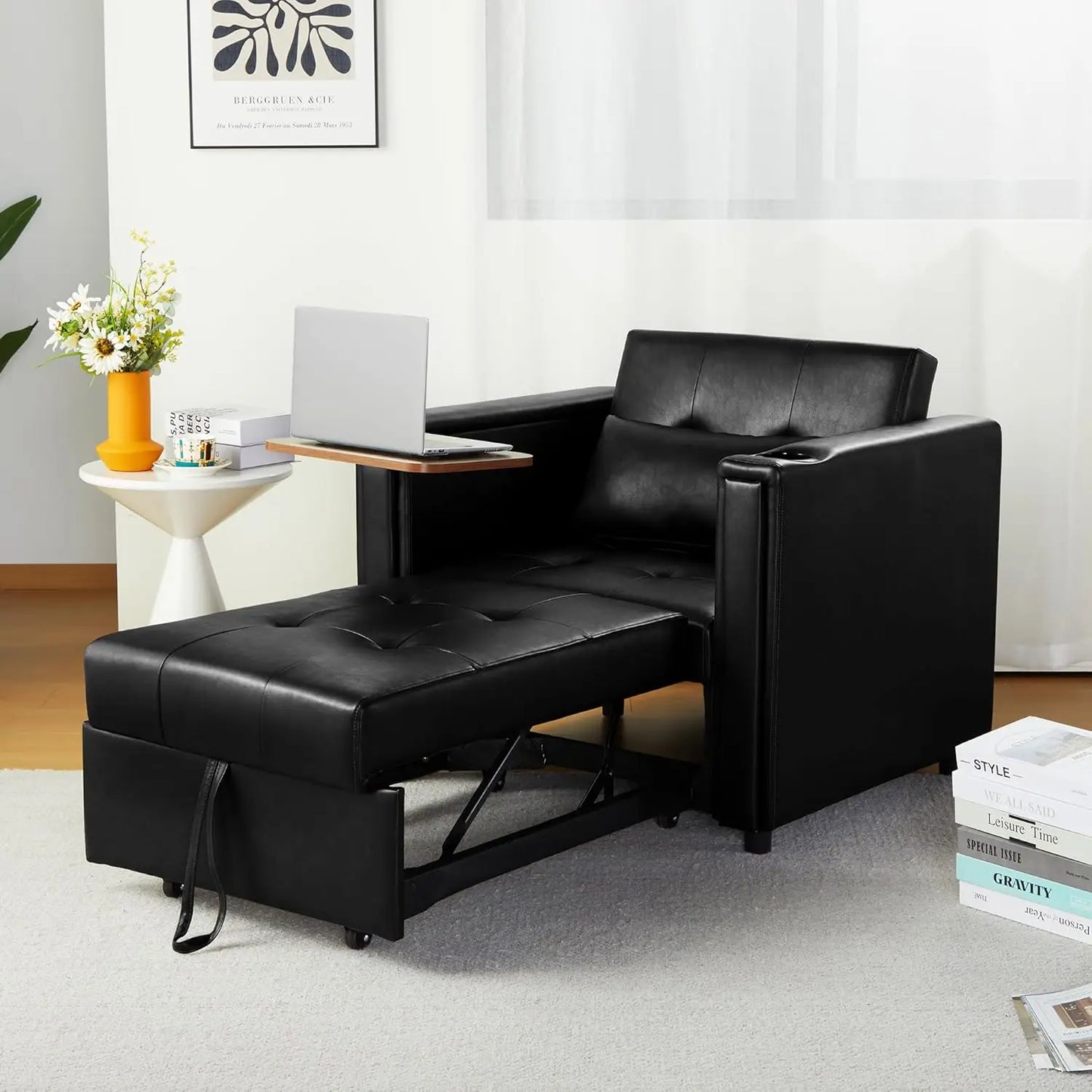 Convertible Sofa Bed 3-in-1 Multi-Functional Faux Leather Sleeper Couch