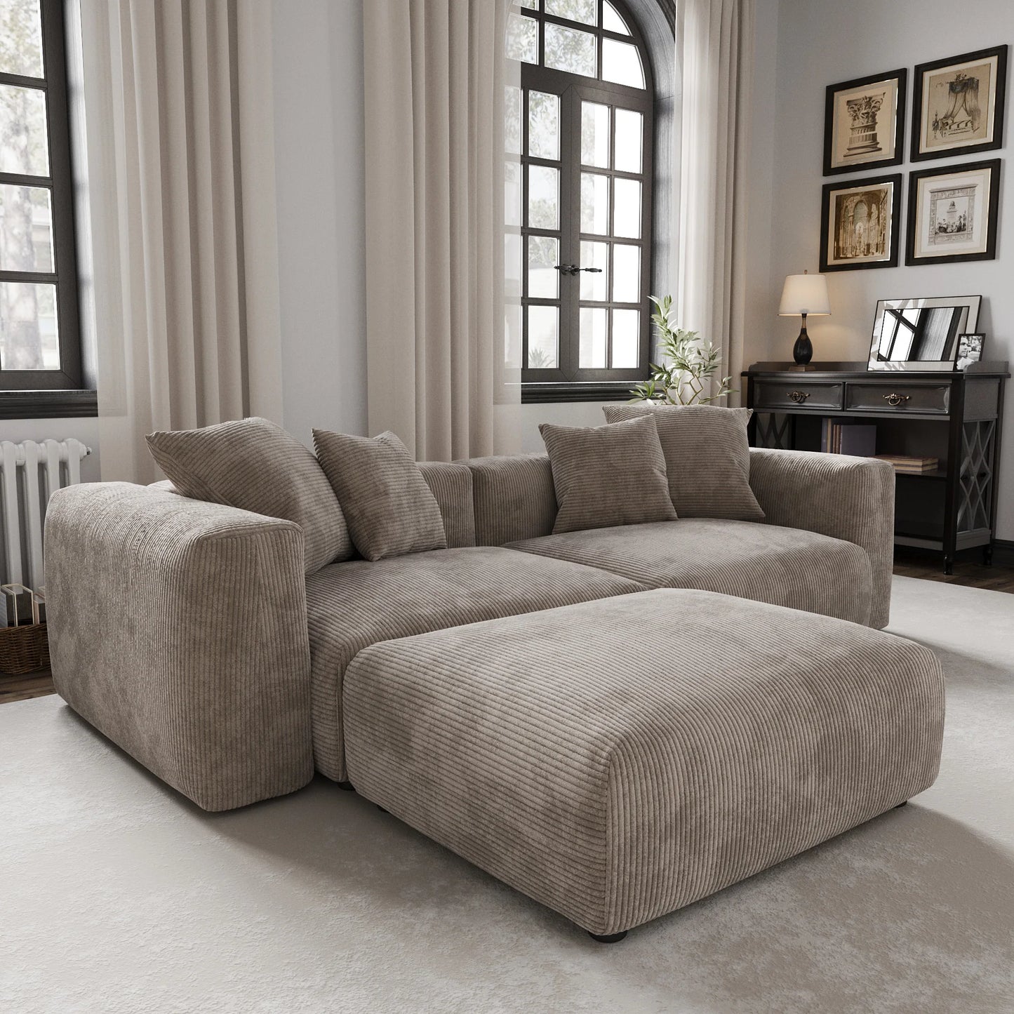 Modern Corduroy Fabric Sectional Couch with 4 Pillows 102"