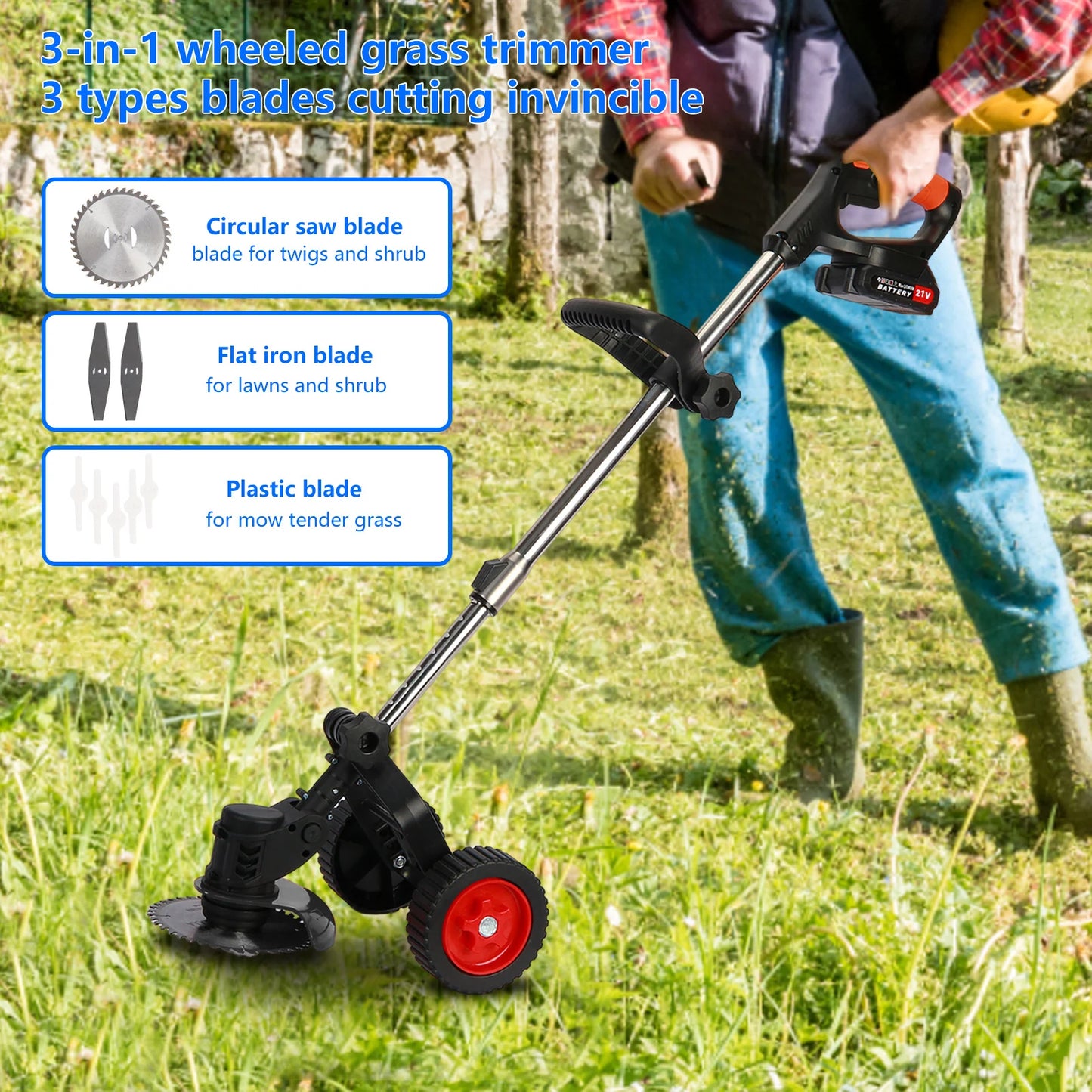 3 In 1 Small Push Lawn Cordless Trimmer