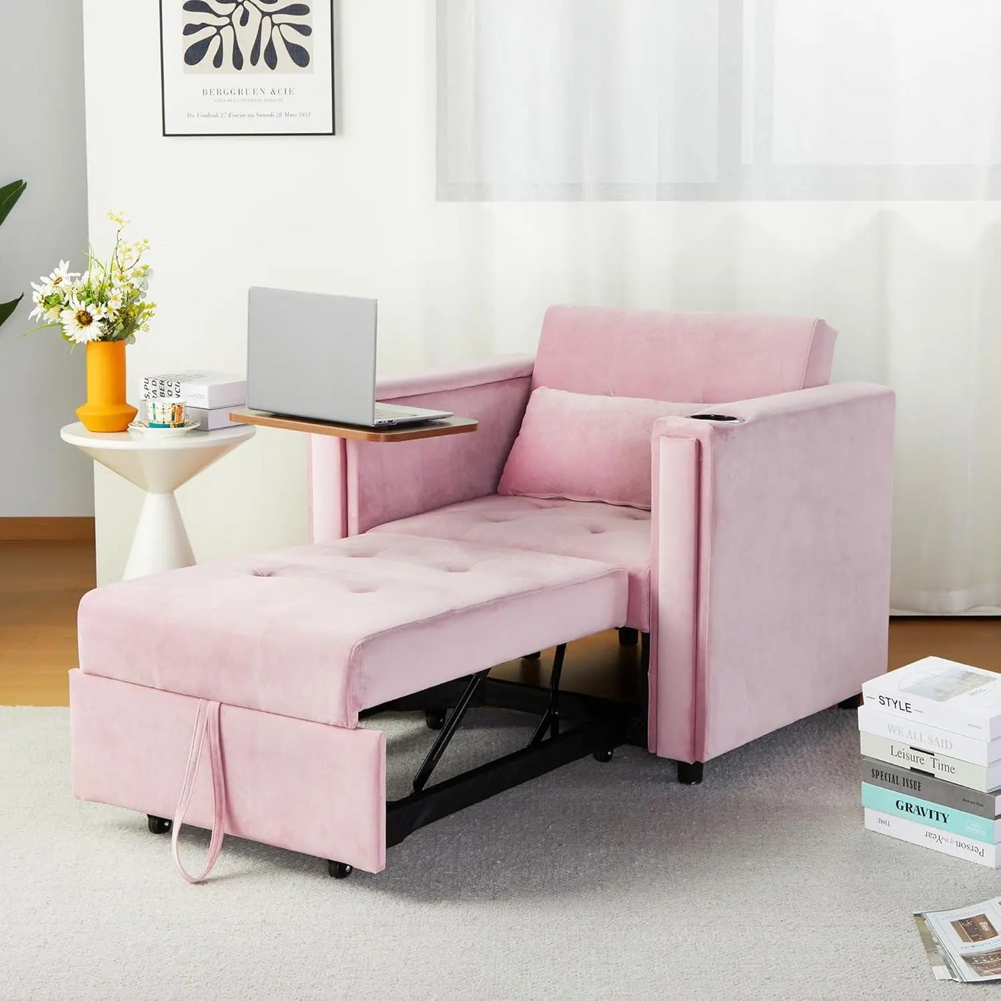 Convertible Sofa Bed 3-in-1 Multi-Functional Faux Leather Sleeper Couch