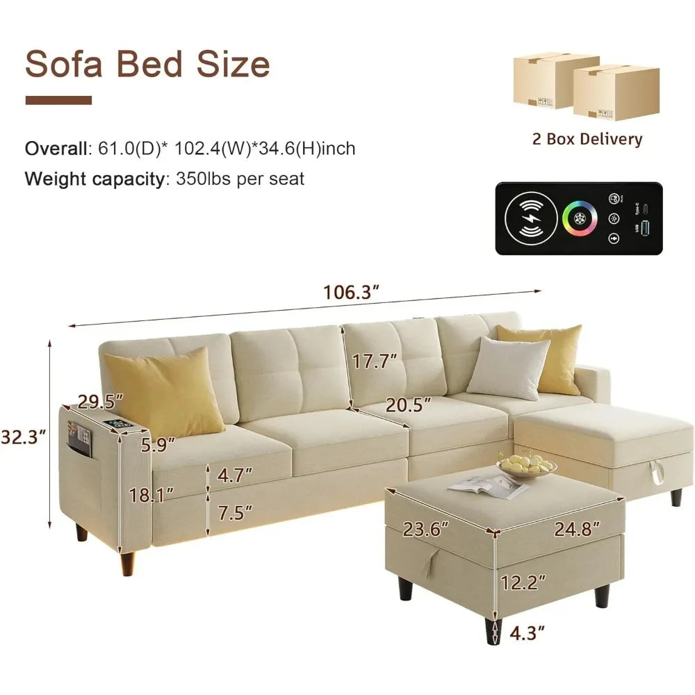 Oversized U Shaped Sofa Couch with Auto Sensor RGB Lights