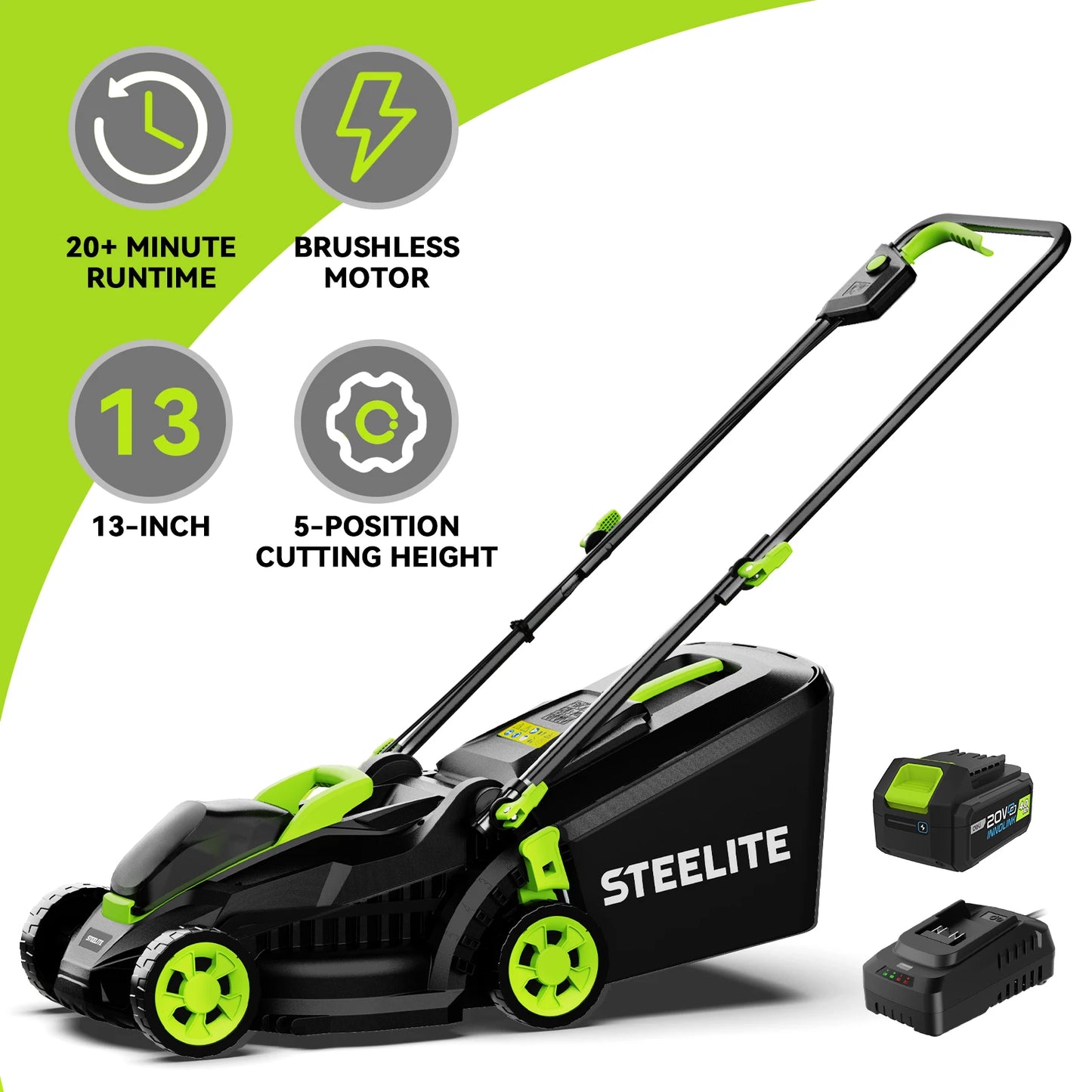 2-in-1 Lightweight Cordless Lawn Mower Brushless with 21V 4.0Ah Battery and Charger