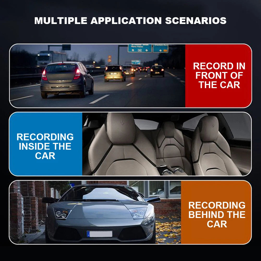 1080P HD 3 Camera Car Dash Recorder Night Vision