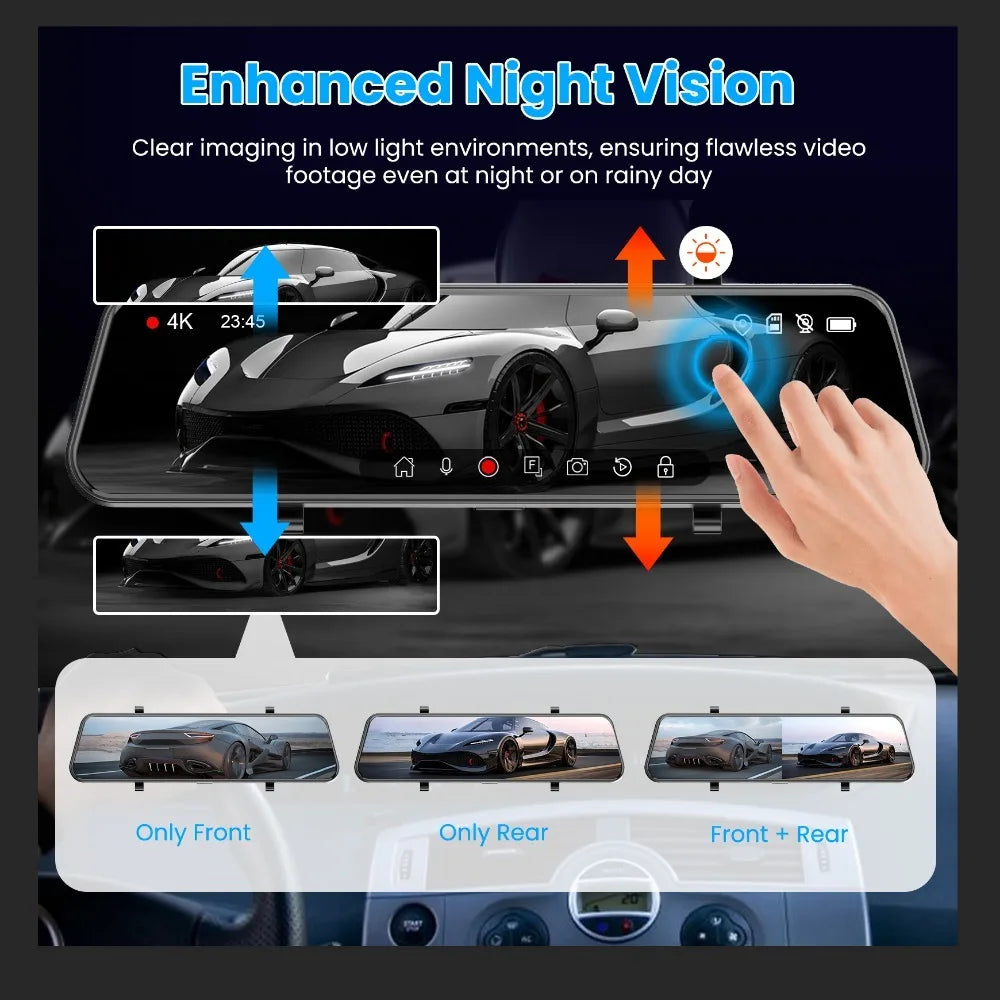 4K Dash Cam 12 Inch ADAS Car DVR with External GPS Support