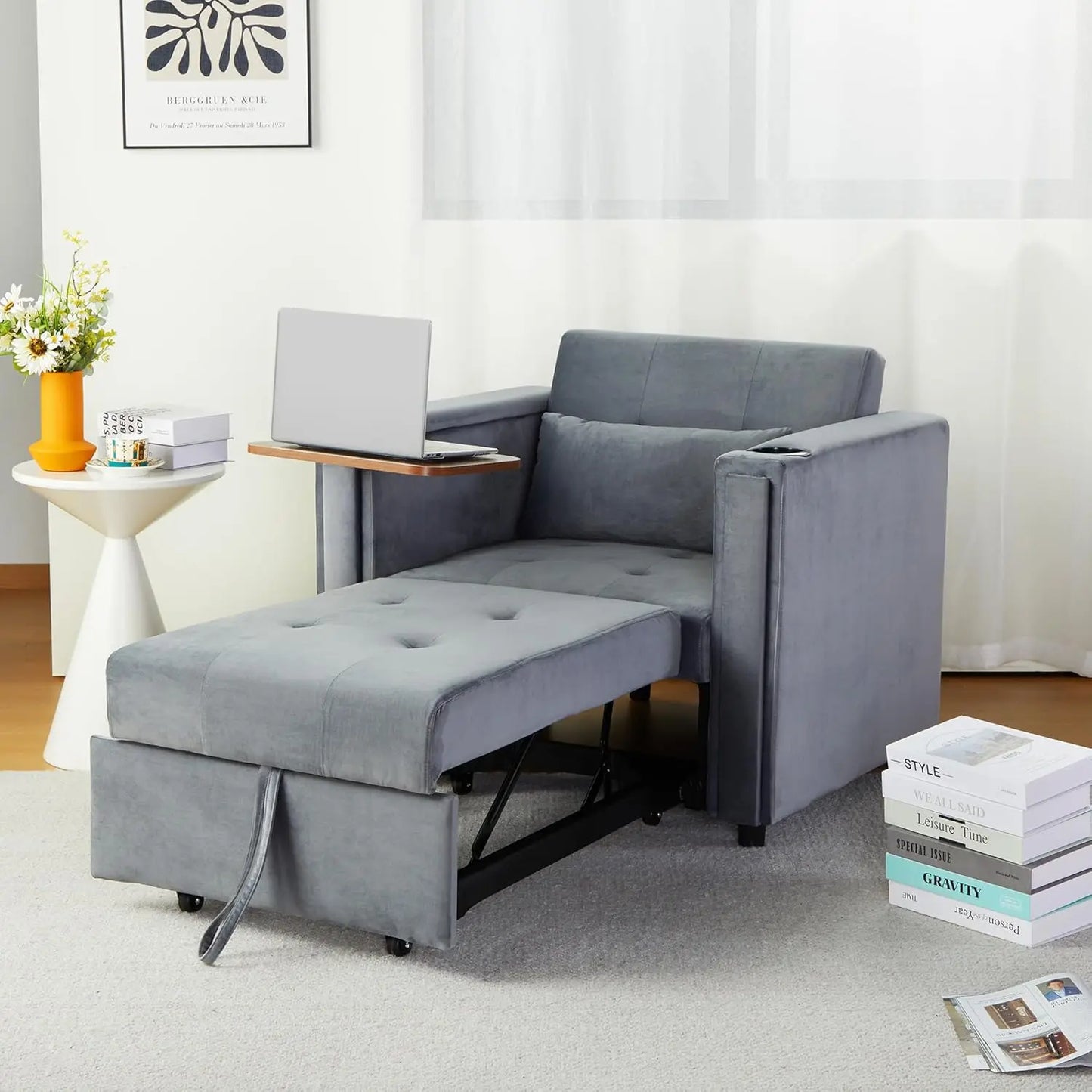 Convertible Sofa Bed 3-in-1 Multi-Functional Faux Leather Sleeper Couch