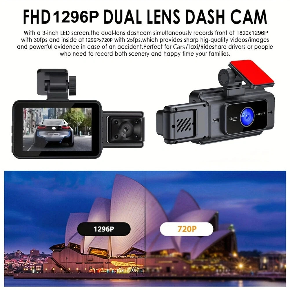 1080P HD 3 Camera Car Dash Recorder Night Vision