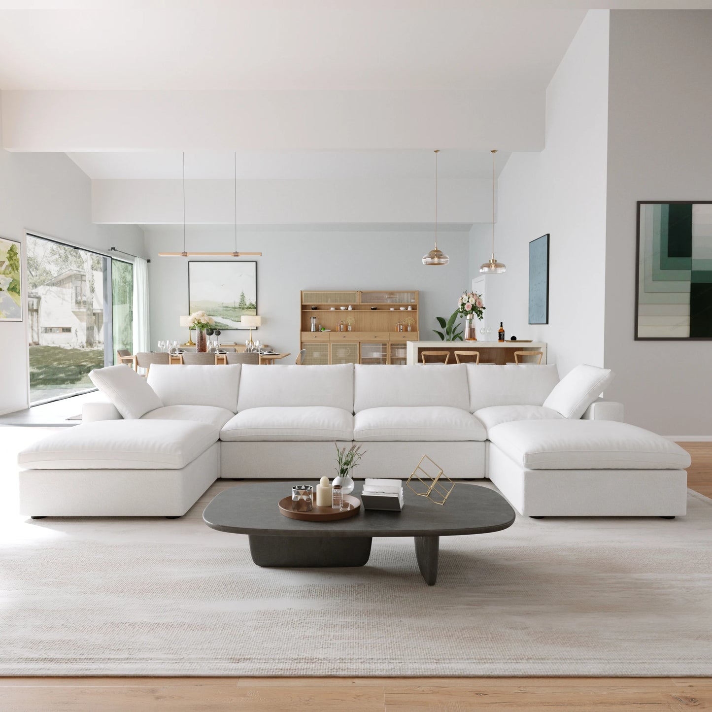 Modular Convertible Cloud Couch 6-Seats U-Shaped Couches