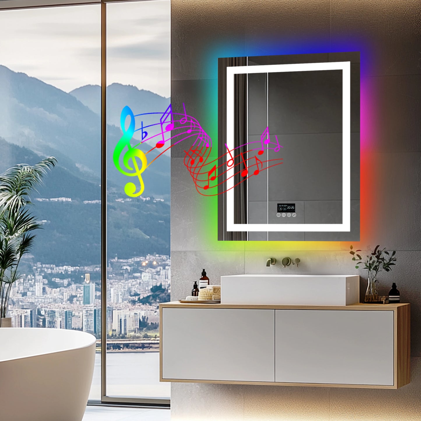 LED Lighted Bathroom Mirror with Bluetooth Speaker