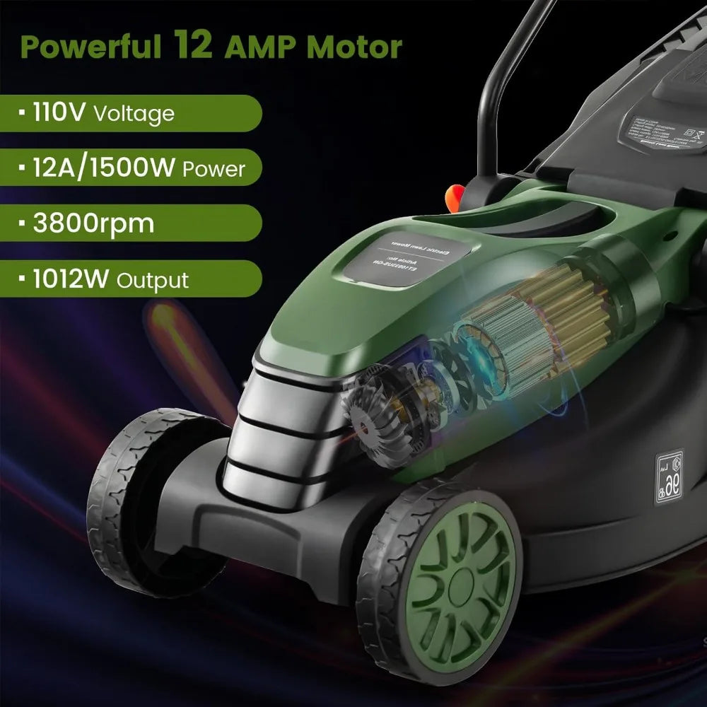 12-AMP 14-Inch Walk-Behind Lawnmower with Collection Box
