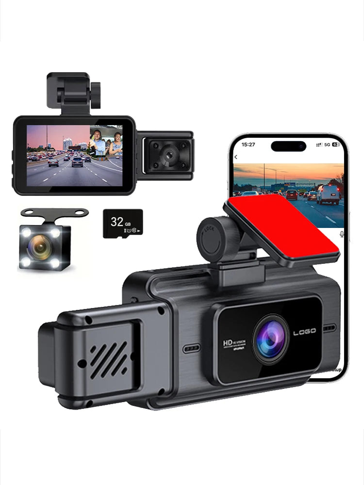 1080P HD 3 Camera Car Dash Recorder Night Vision
