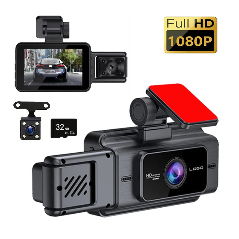 1080P HD 3 Camera Car Dash Recorder Night Vision