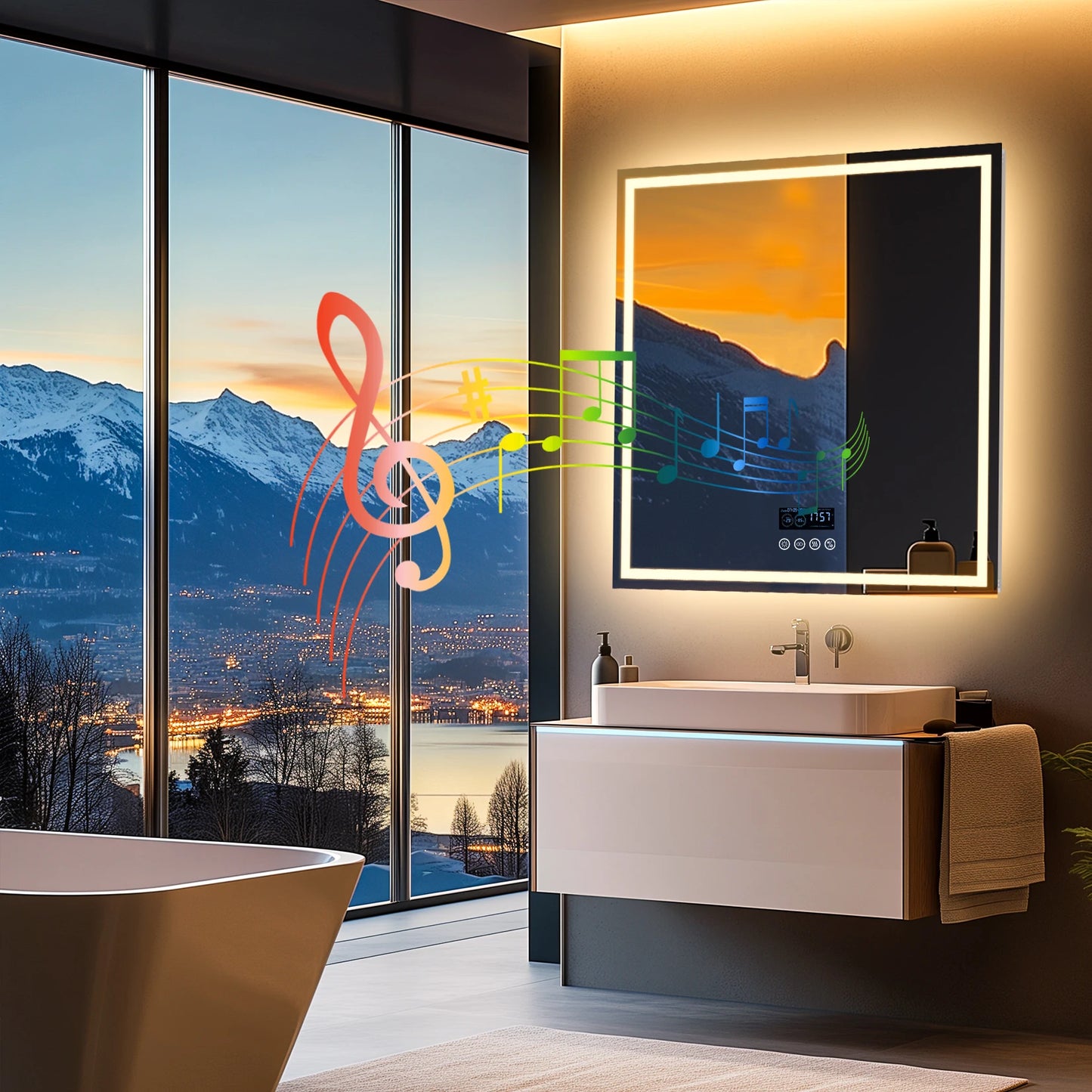 LED Lighted Bathroom Mirror with Bluetooth Speaker
