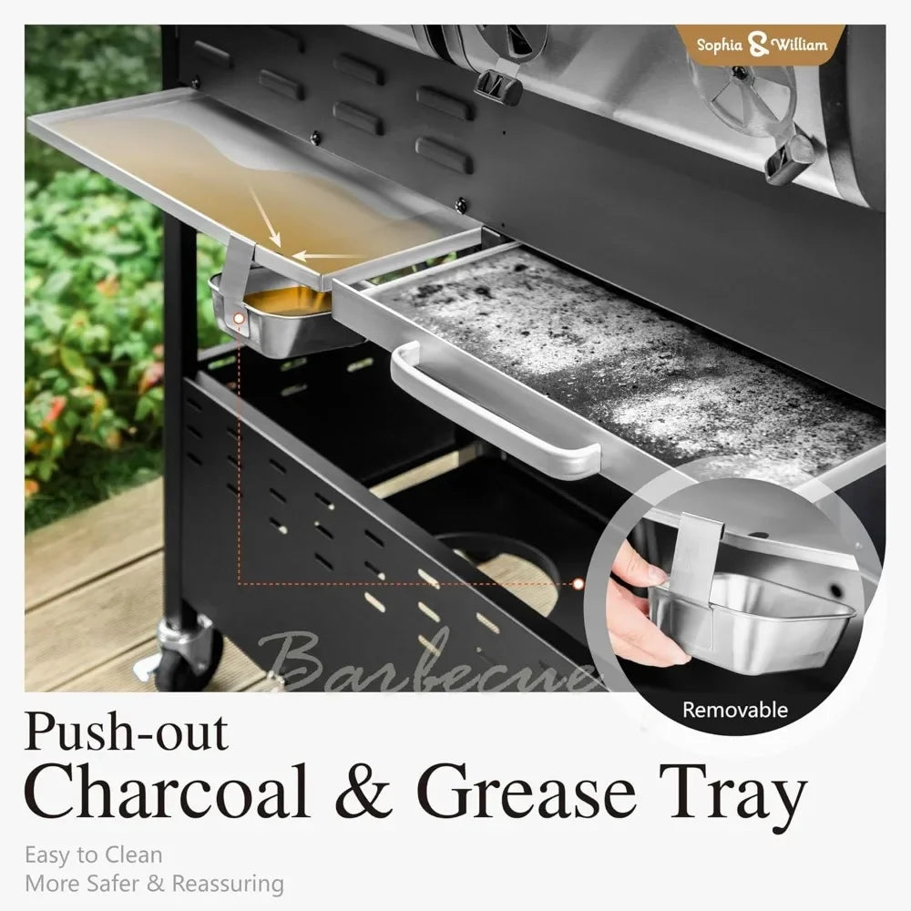 Charcoal and Propane Gas Grill Combo with Side Burner & Porcelain-Enameled Cast Iron Grate