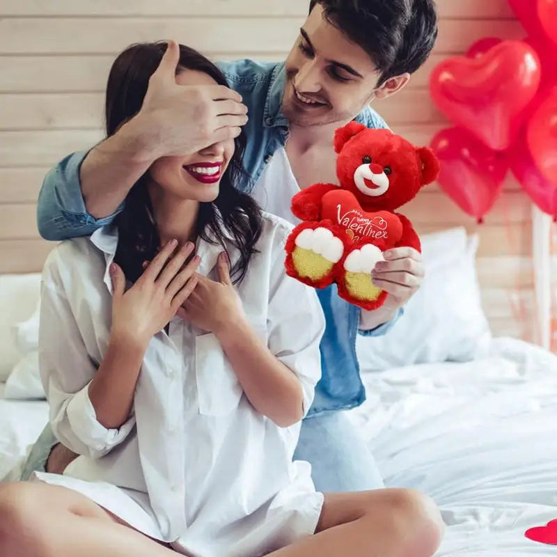 Cute Bear Plushies Bear Toy Stuffed Animal With Red Heart Valentine's Day