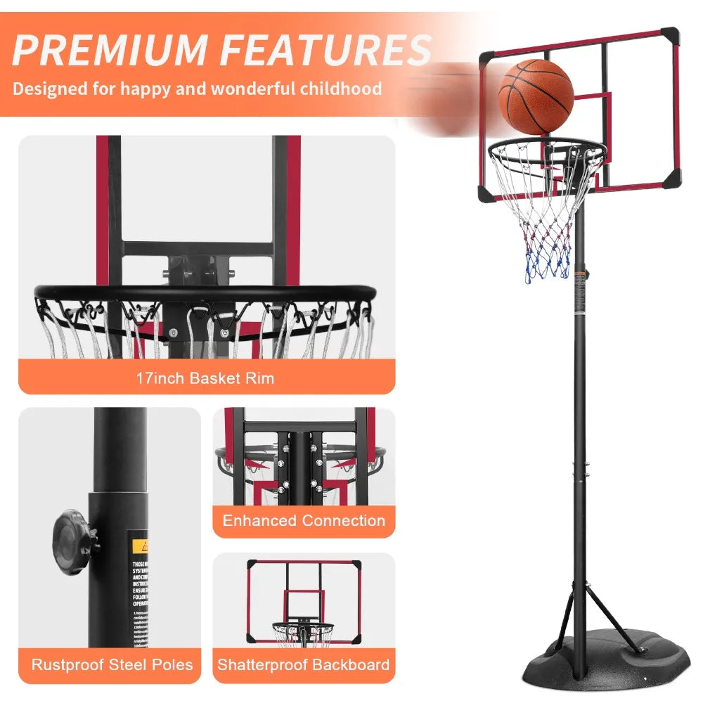 7.5ft - 9.2ft with 32 Inch Backboard and Wheels